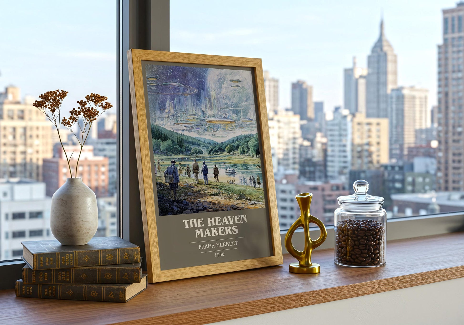 The Heaven Makers book cover print on bookshelf – Frank Herbert fan gift