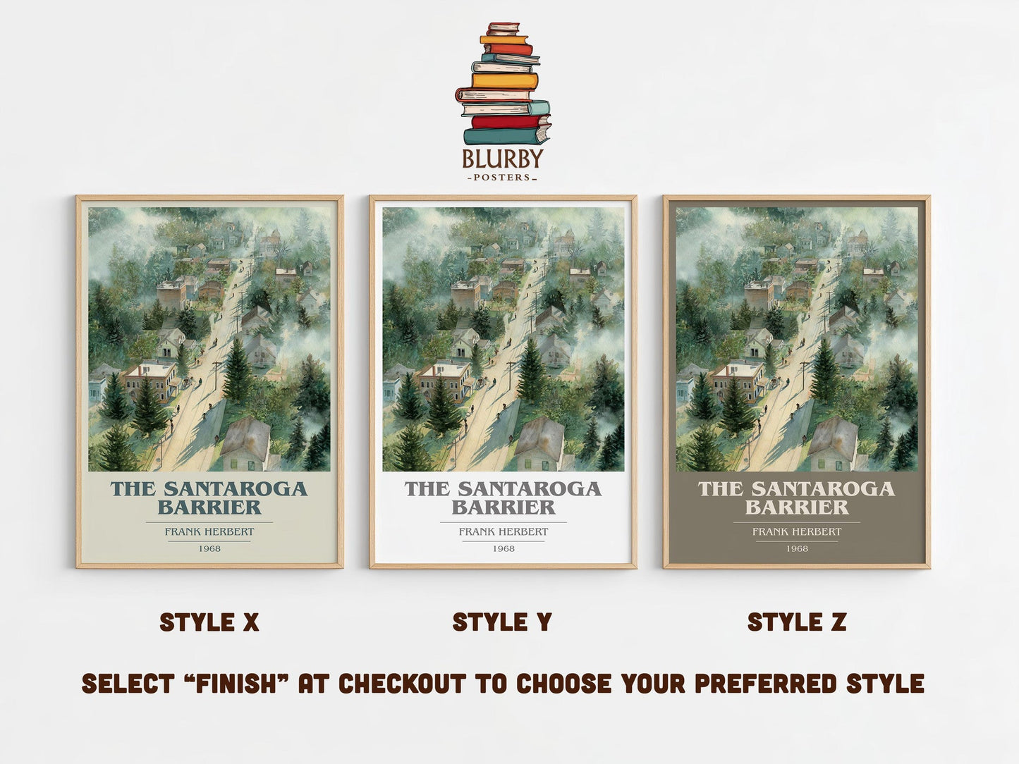 The Santaroga Barrier book cover print in frame leaning in hallway – sci fi wall art