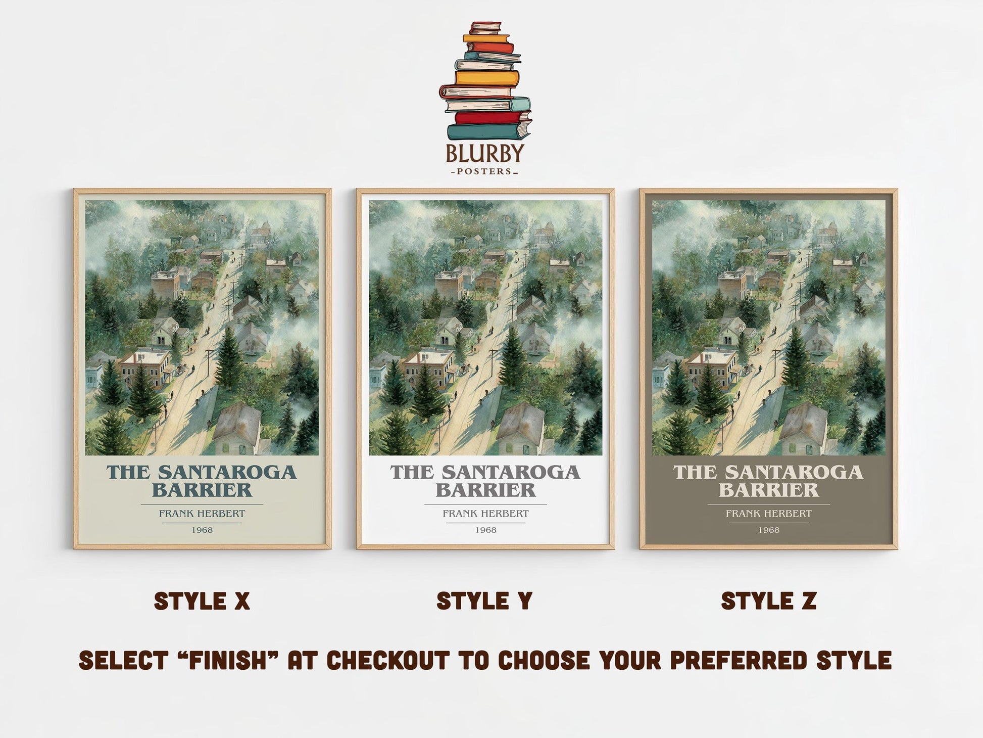 The Santaroga Barrier book cover print in frame leaning in hallway – sci fi wall art