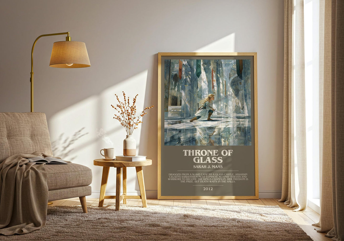 Throne of Glass bookish print on bookshelf – Sarah J. Maas fan gift