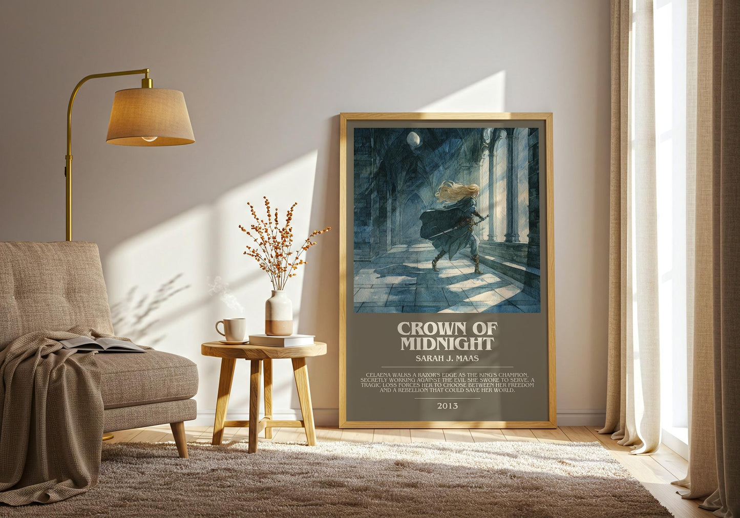 Crown of Midnight bookish print on bookshelf – Sarah J. Maas fan gift