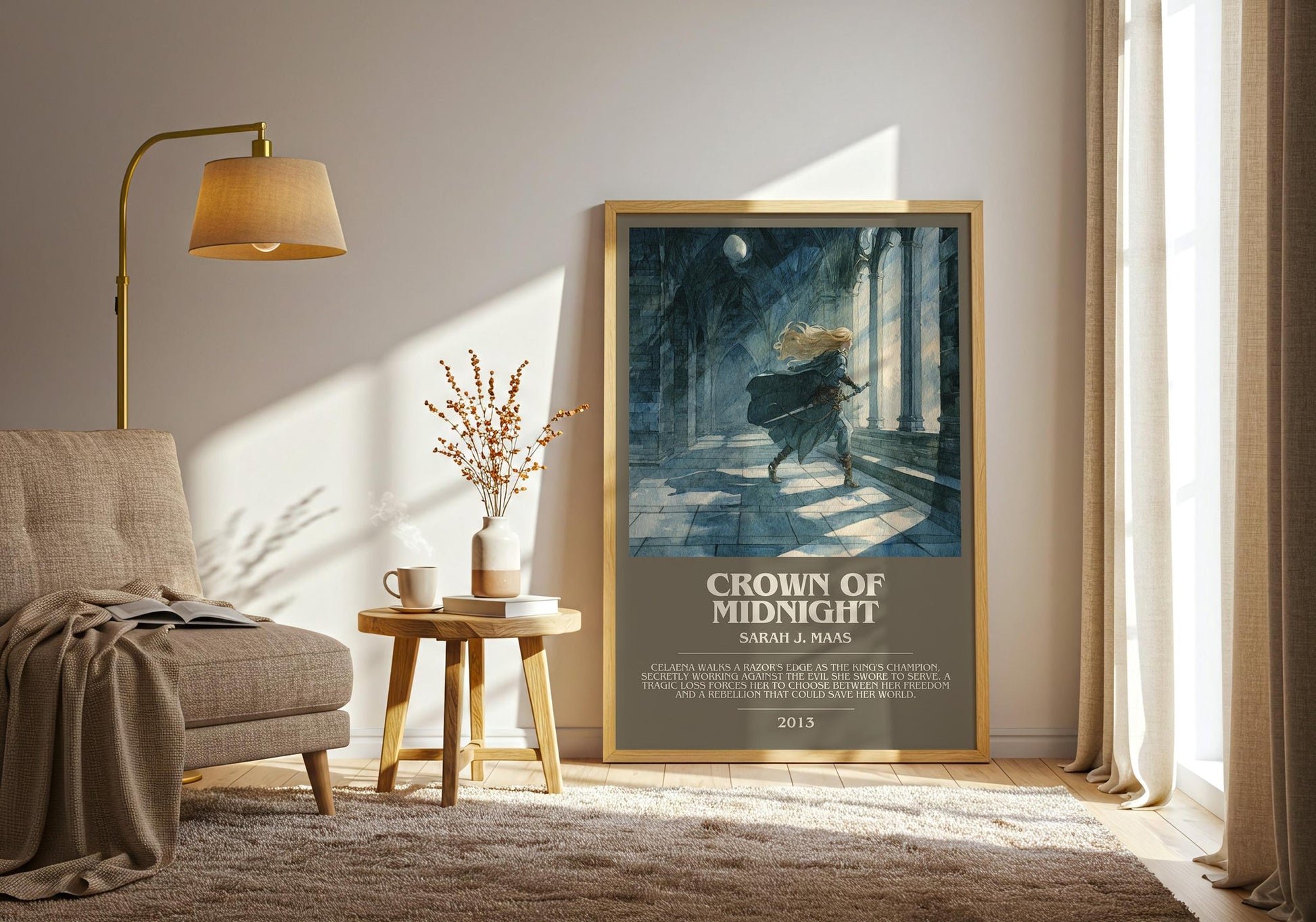 Crown of Midnight bookish print on bookshelf – Sarah J. Maas fan gift