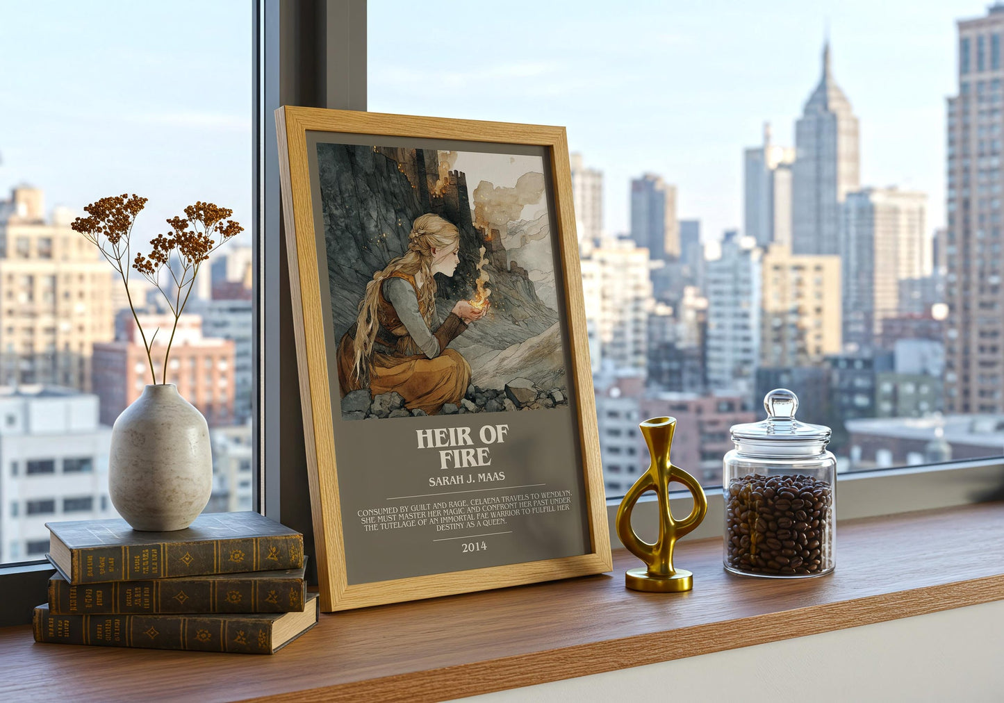 Heir of Fire bookish book poster framed on wall – fantasy wall art