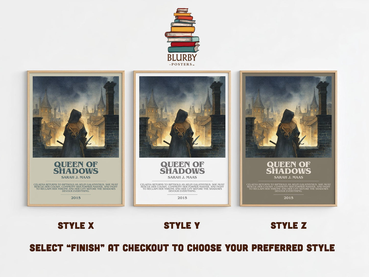 Queen of Shadows bookish poster colour and style options – Sarah J. Maas book art