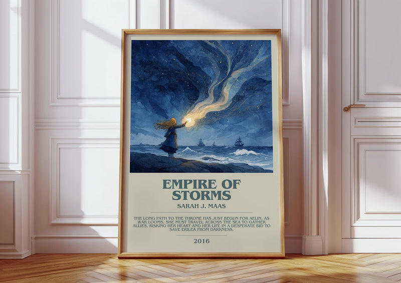 Empire of Storms bookish print in frame leaning in hallway – fantasy wall art