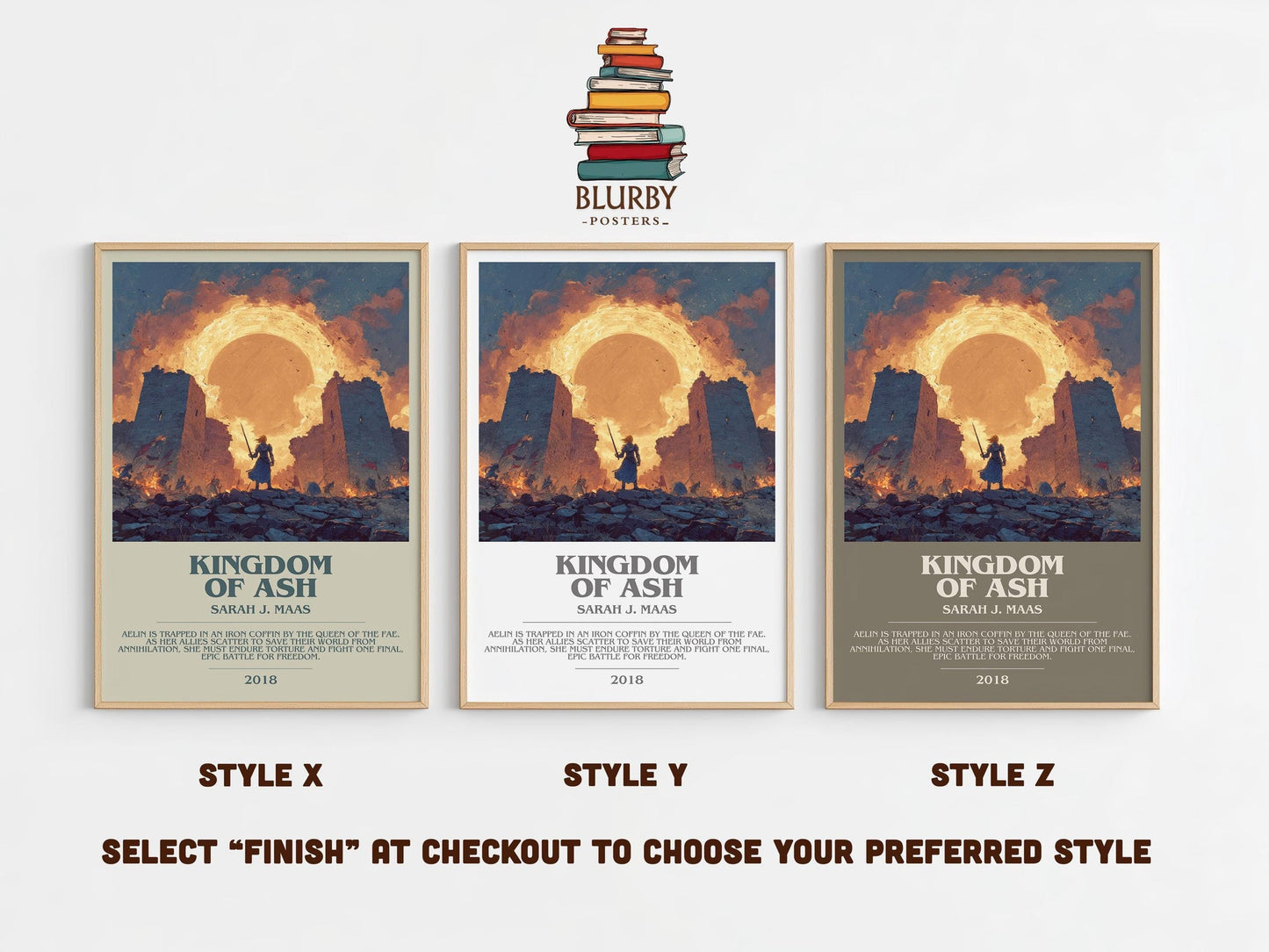 Kingdom of Ash bookish poster colour and style options – Sarah J. Maas book art