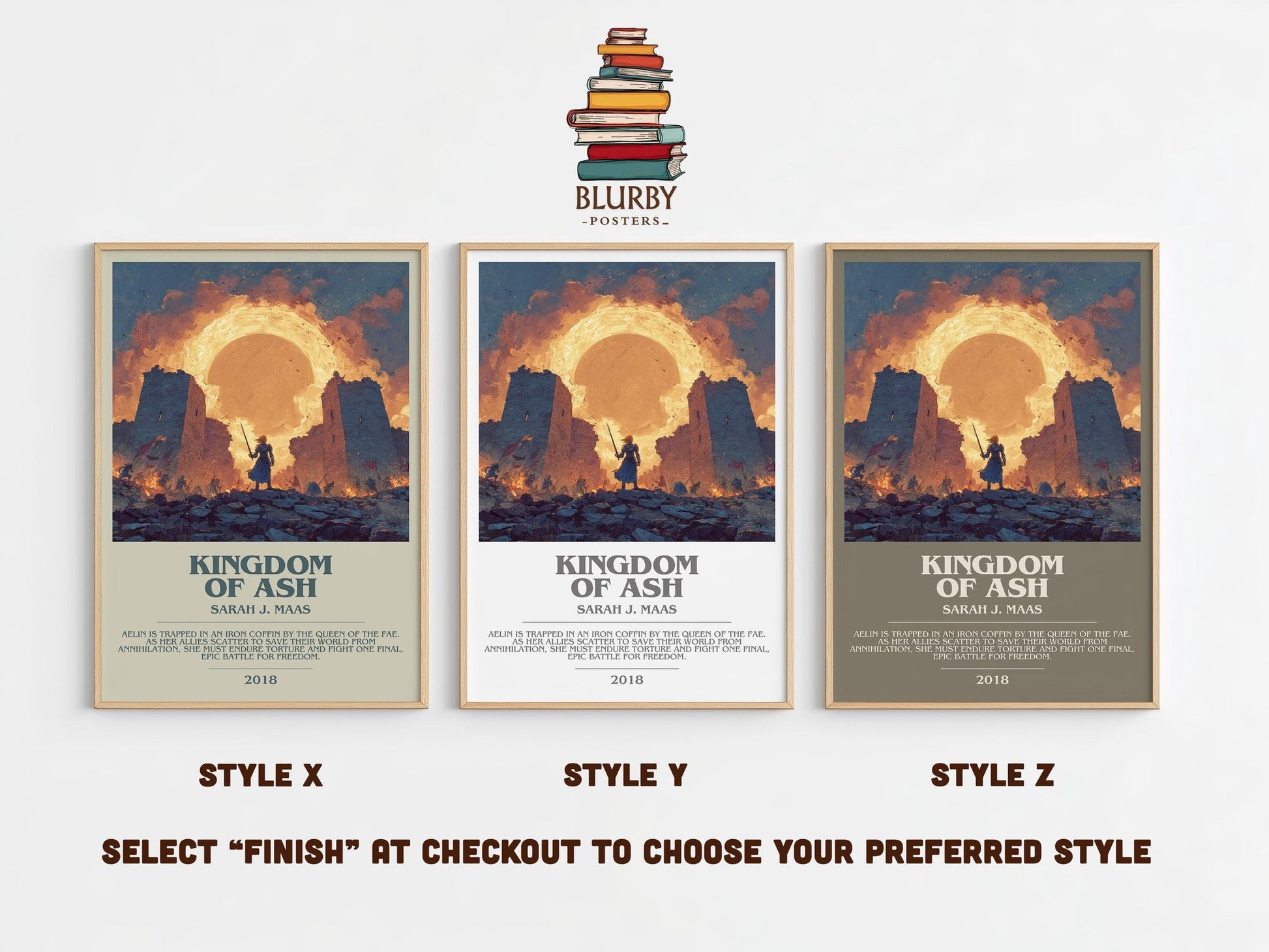 Kingdom of Ash bookish poster colour and style options – Sarah J. Maas book art