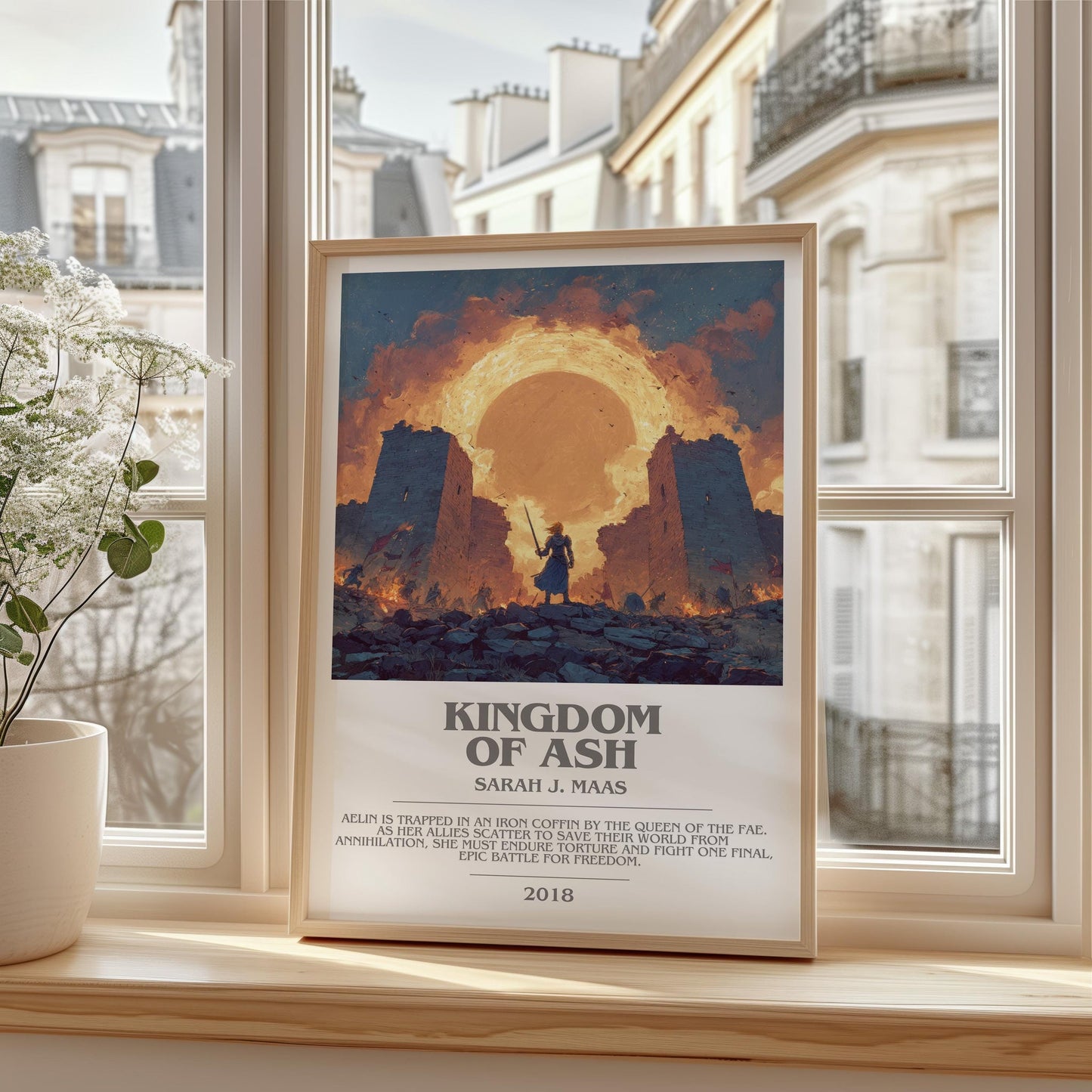 Kingdom of Ash bookish print framed by window – literary home decor
