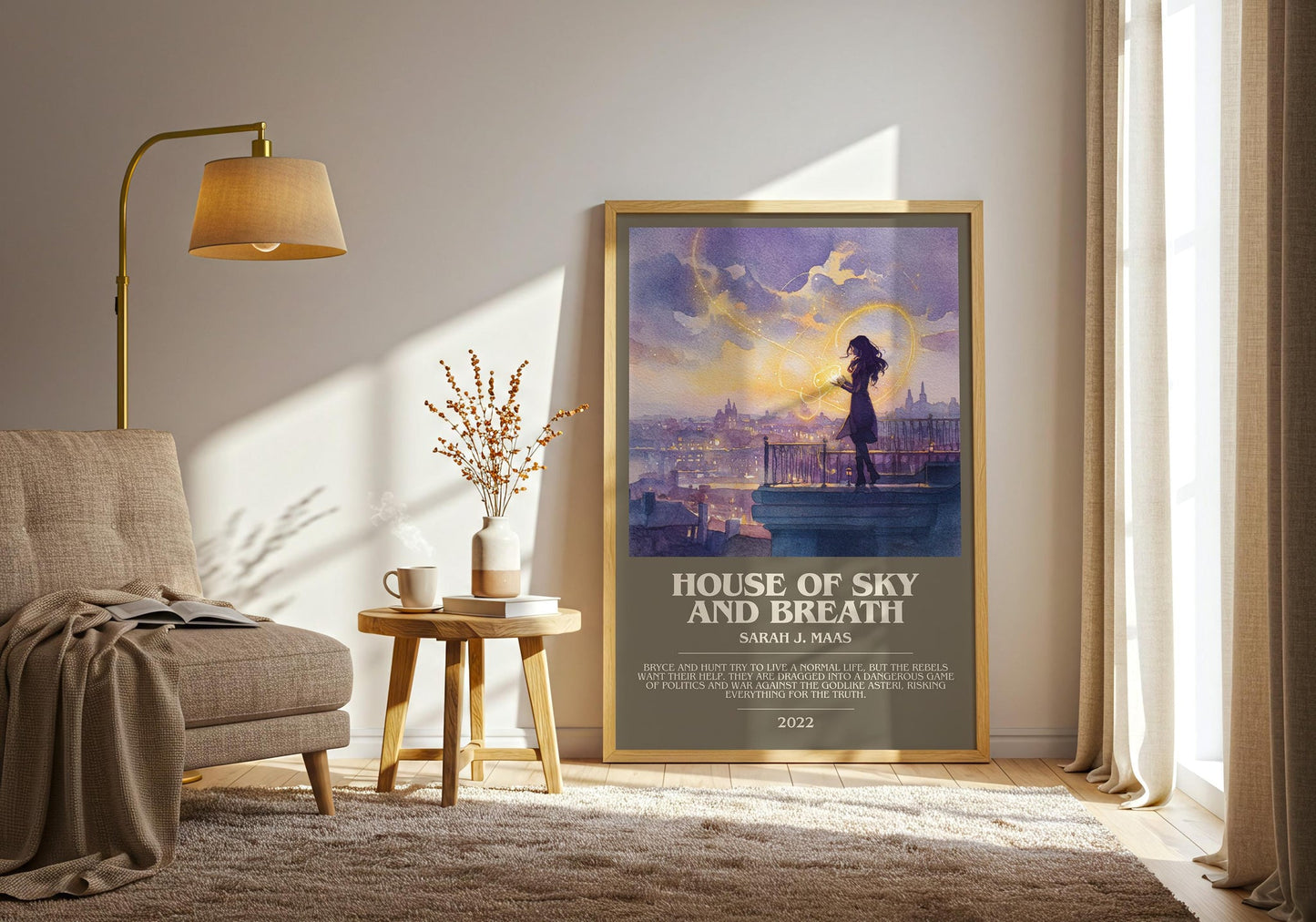 House of Sky and Breath bookish print on bookshelf – Sarah J. Maas fan gift