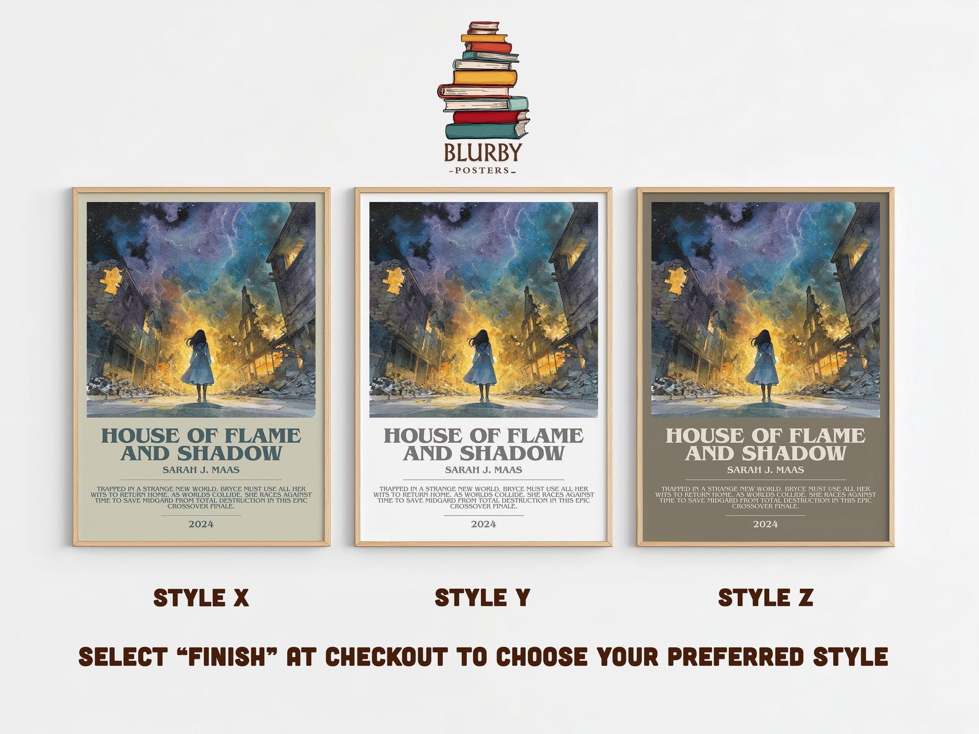 House Of Flame And Shadow bookish poster colour and style options – Sarah J. Maas book art