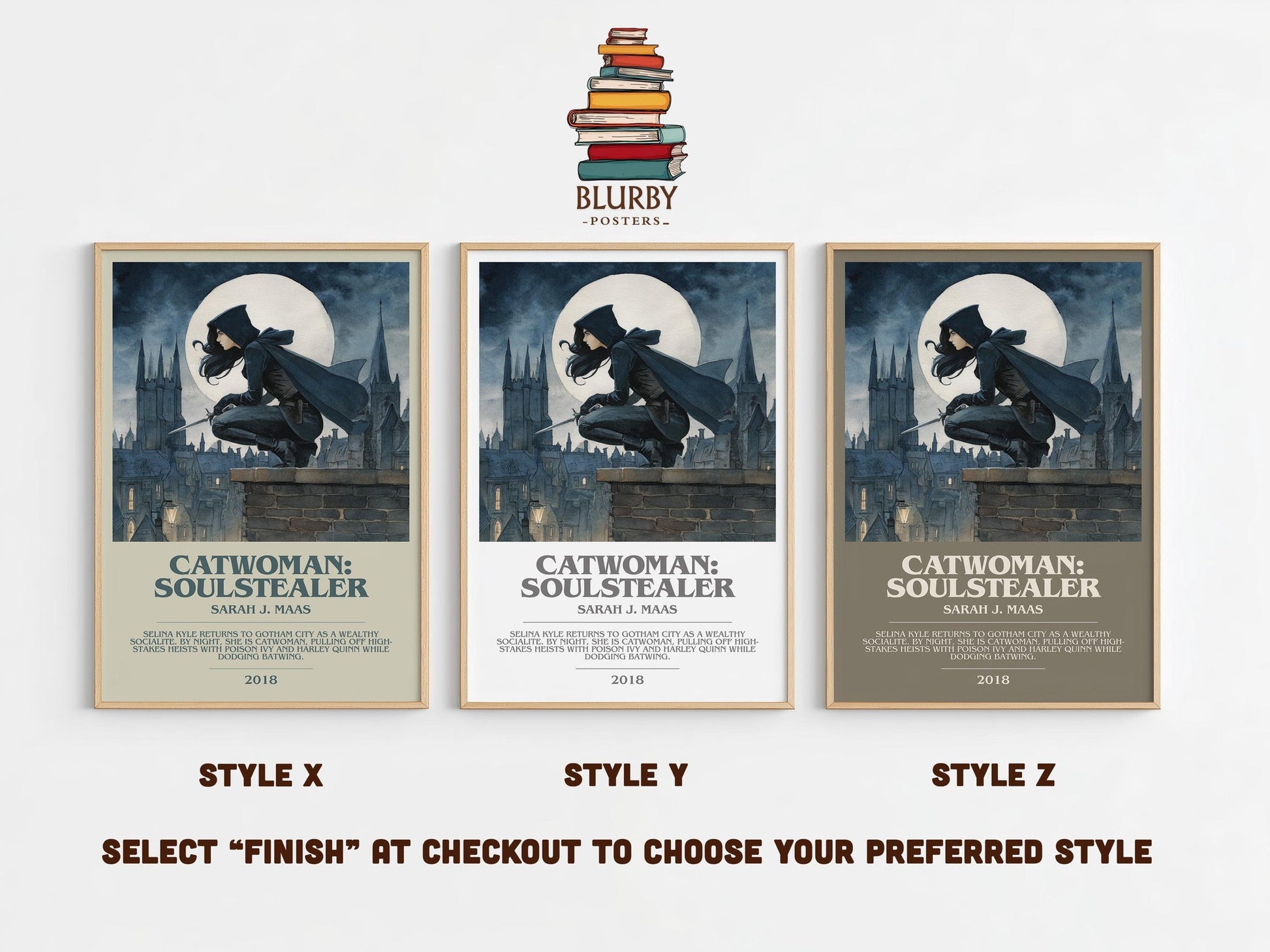 Catwoman: Soulstealer bookish poster colour and style options – Sarah J. Maas book art