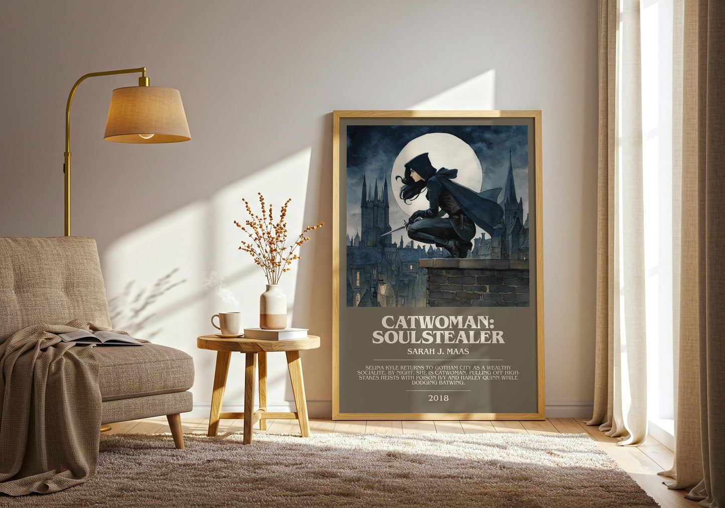 Catwoman: Soulstealer bookish print on bookshelf – Sarah J. Maas fan gift
