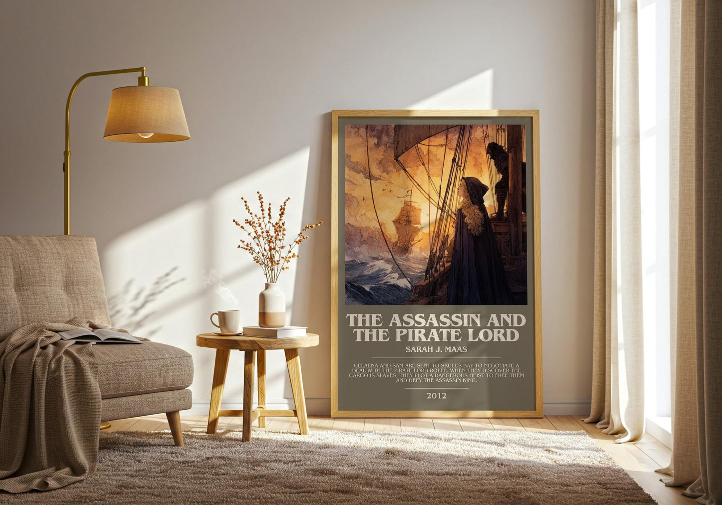 The Assassin And The Pirate Lord bookish print on bookshelf – Sarah J. Maas fan gift