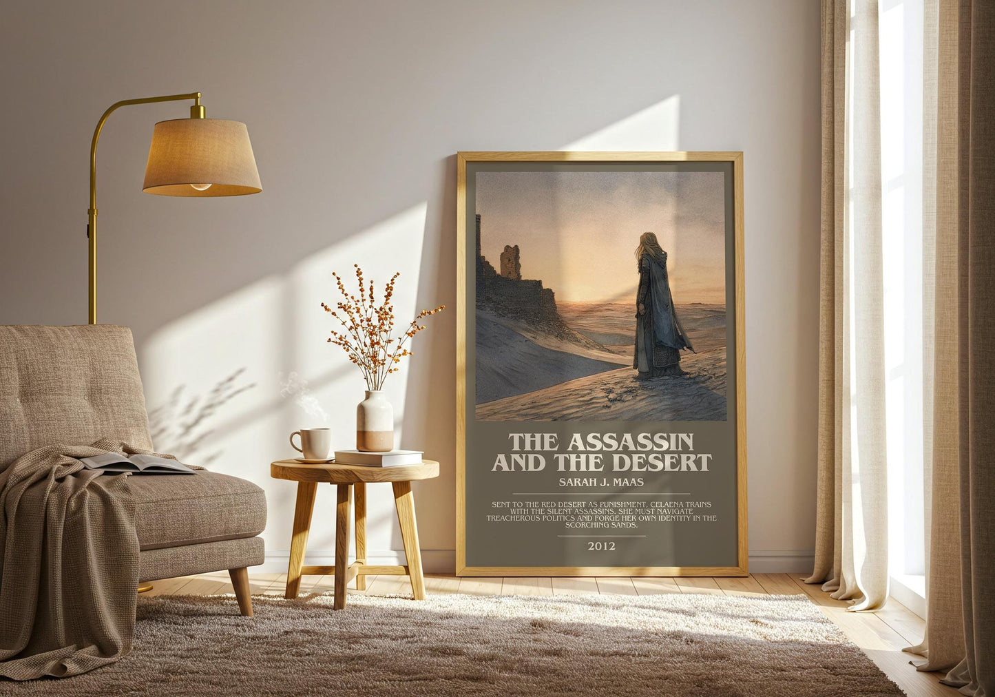 The Assassin And The Desert bookish print on bookshelf – Sarah J. Maas fan gift