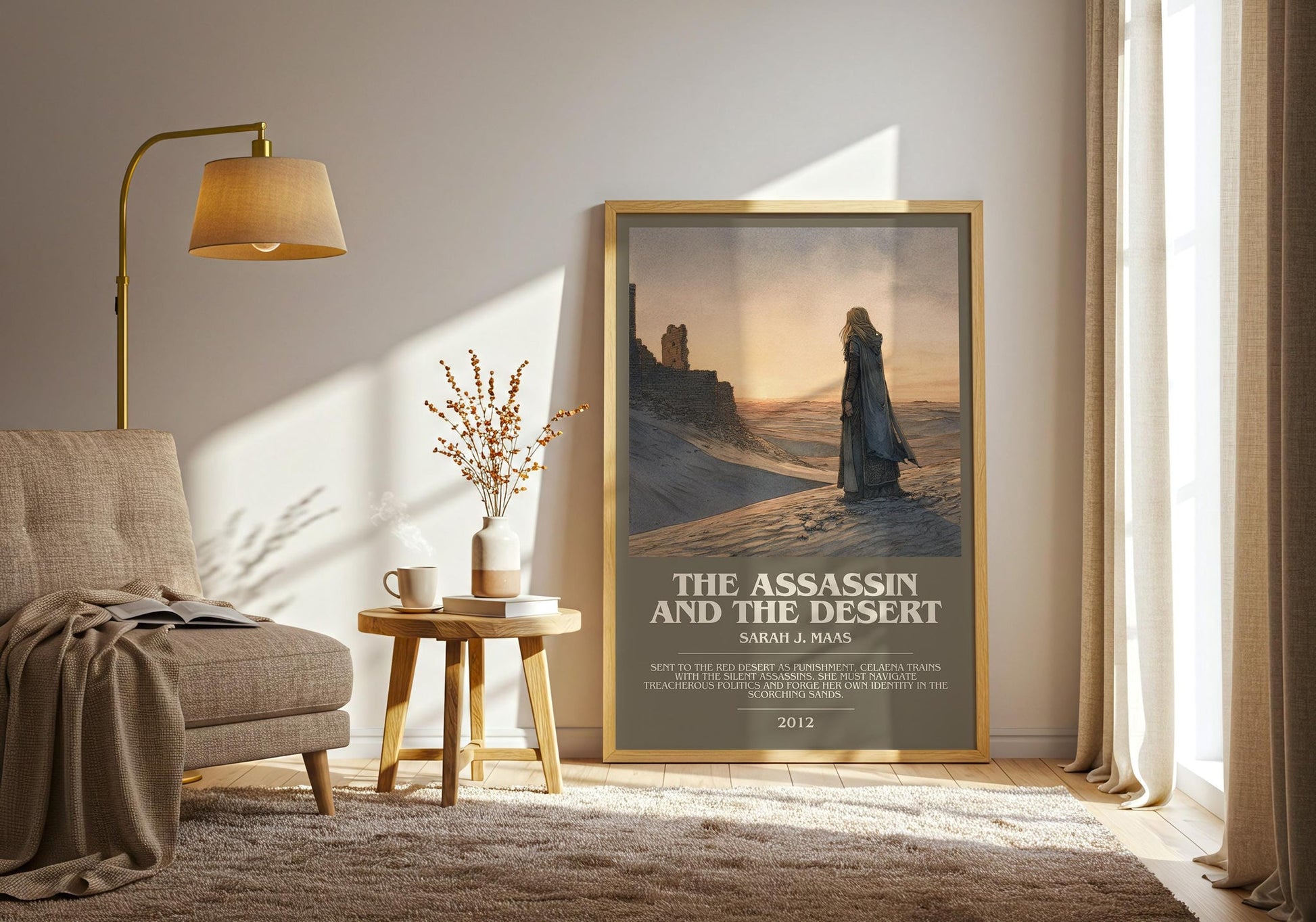 The Assassin And The Desert bookish print on bookshelf – Sarah J. Maas fan gift