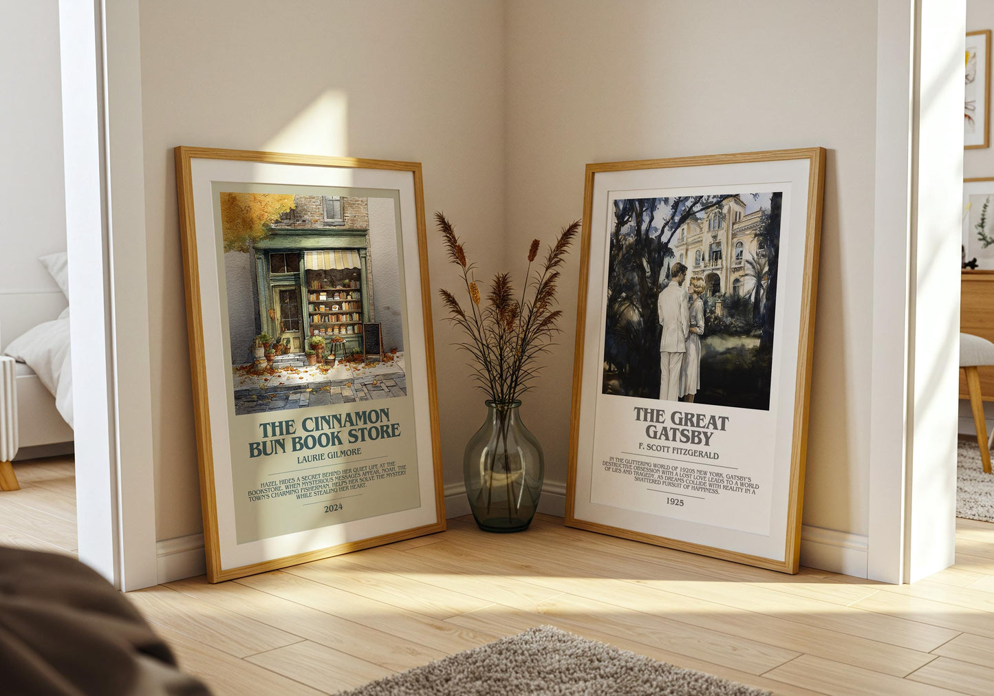 The Cinnamon Bun Book Store bookish poster paired in gallery wall – literary art prints