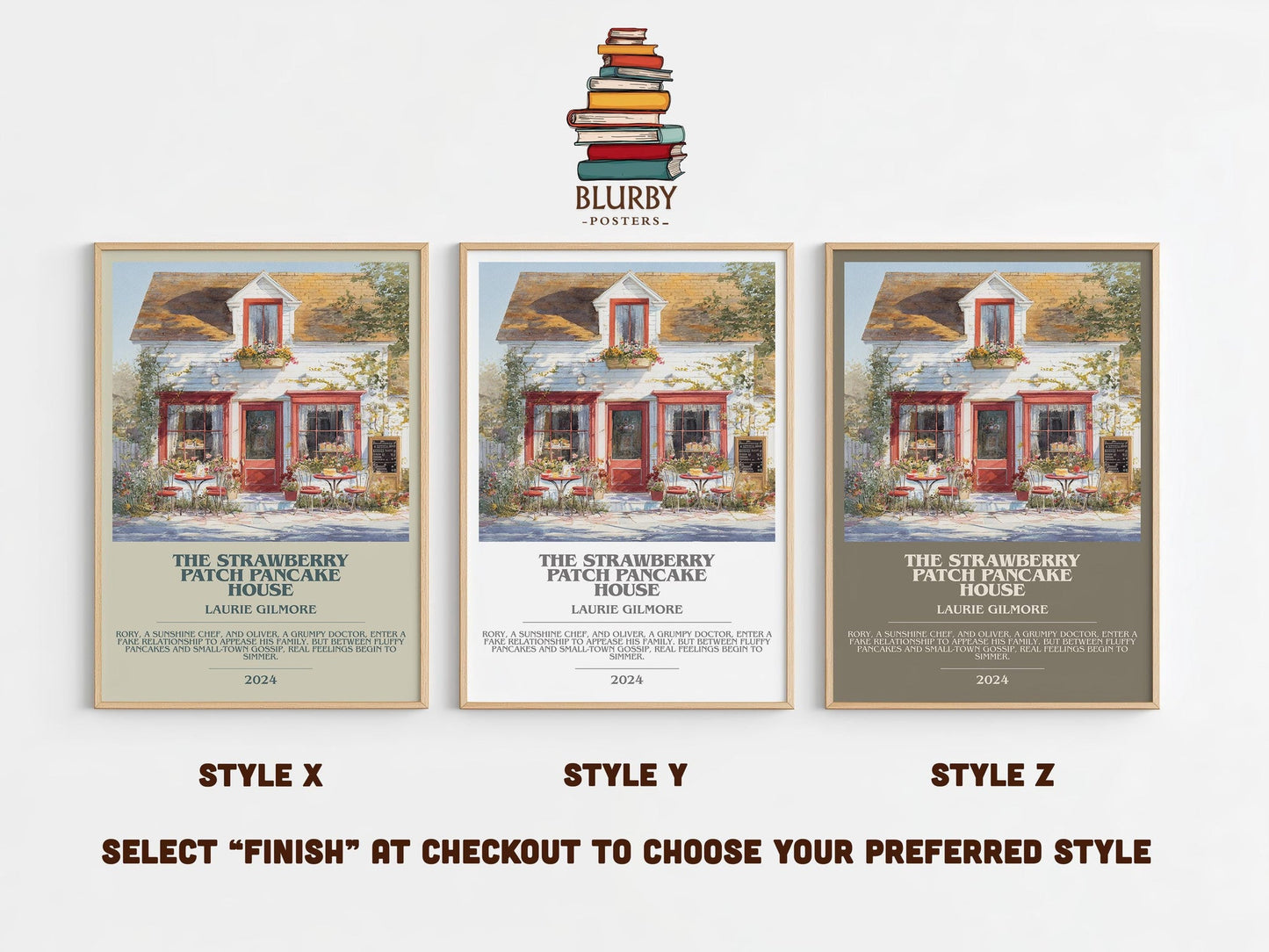 The Strawberry Patch Pancake House bookish poster colour and style options – Laurie Gilmore book art