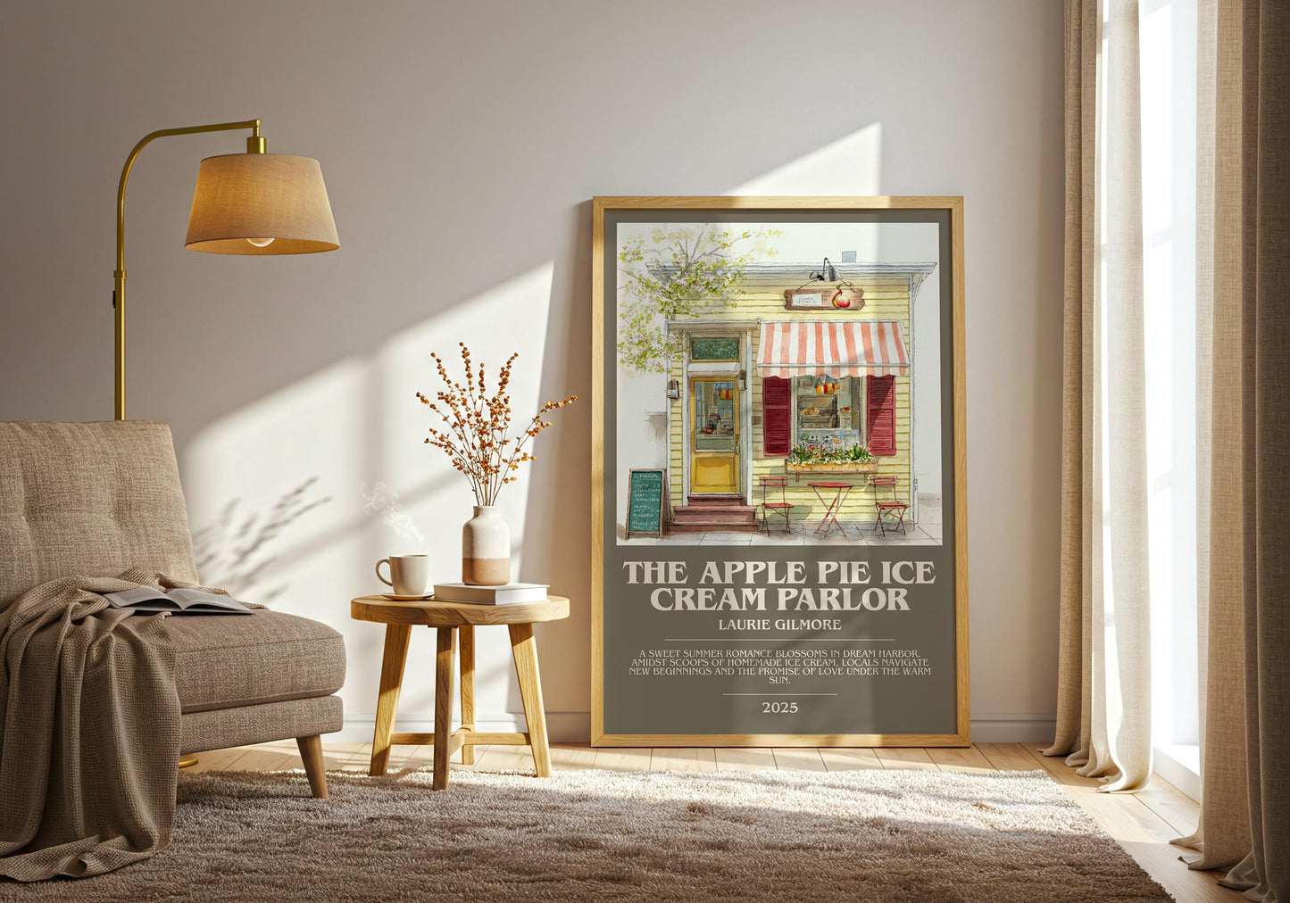 The Apple Pie Ice Cream Parlor bookish print on bookshelf – Laurie Gilmore fan gift