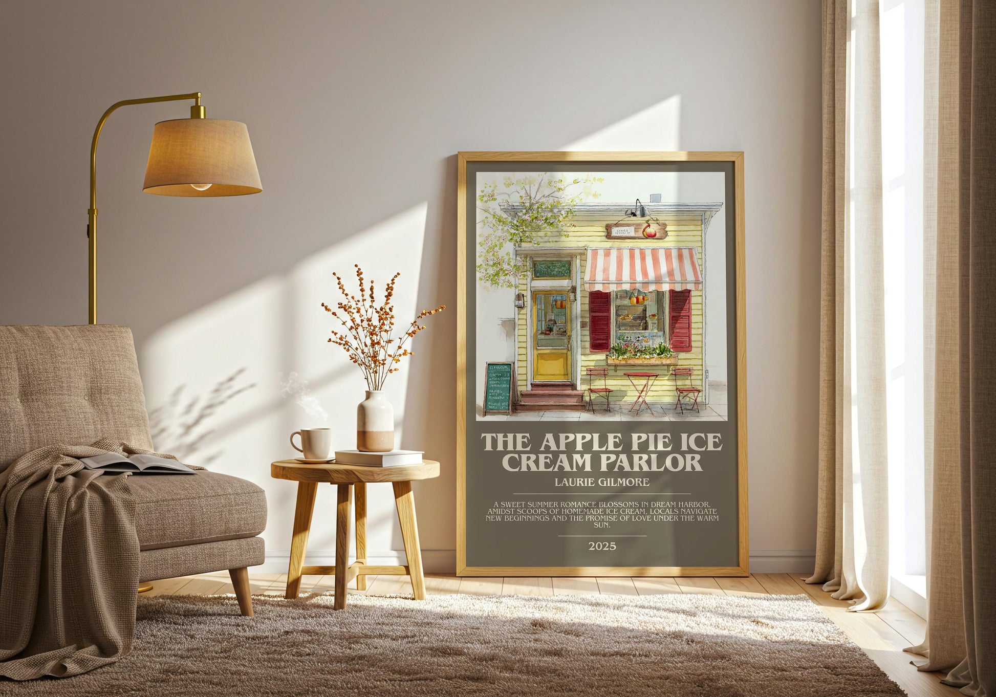 The Apple Pie Ice Cream Parlor bookish print on bookshelf – Laurie Gilmore fan gift