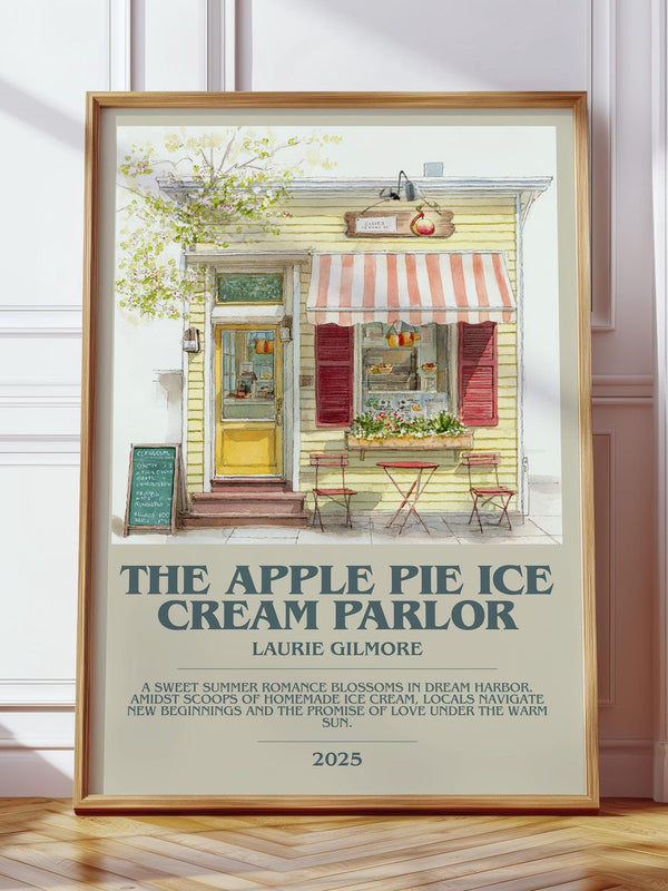 The Apple Pie Ice Cream Parlor bookish print in frame leaning in hallway – childrens wall art