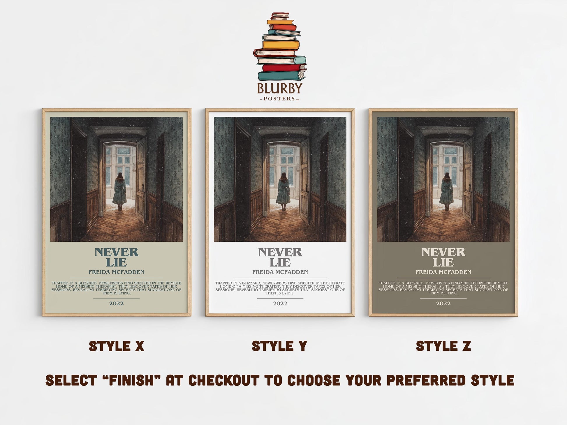 Never Lie bookish poster colour and style options – Freida McFadden book art