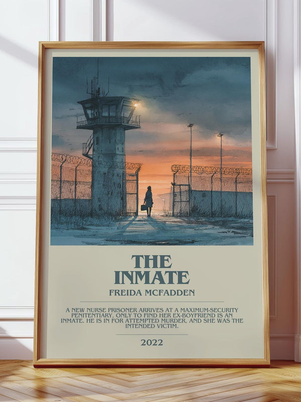 The Inmate bookish print in frame leaning in hallway – thriller wall art