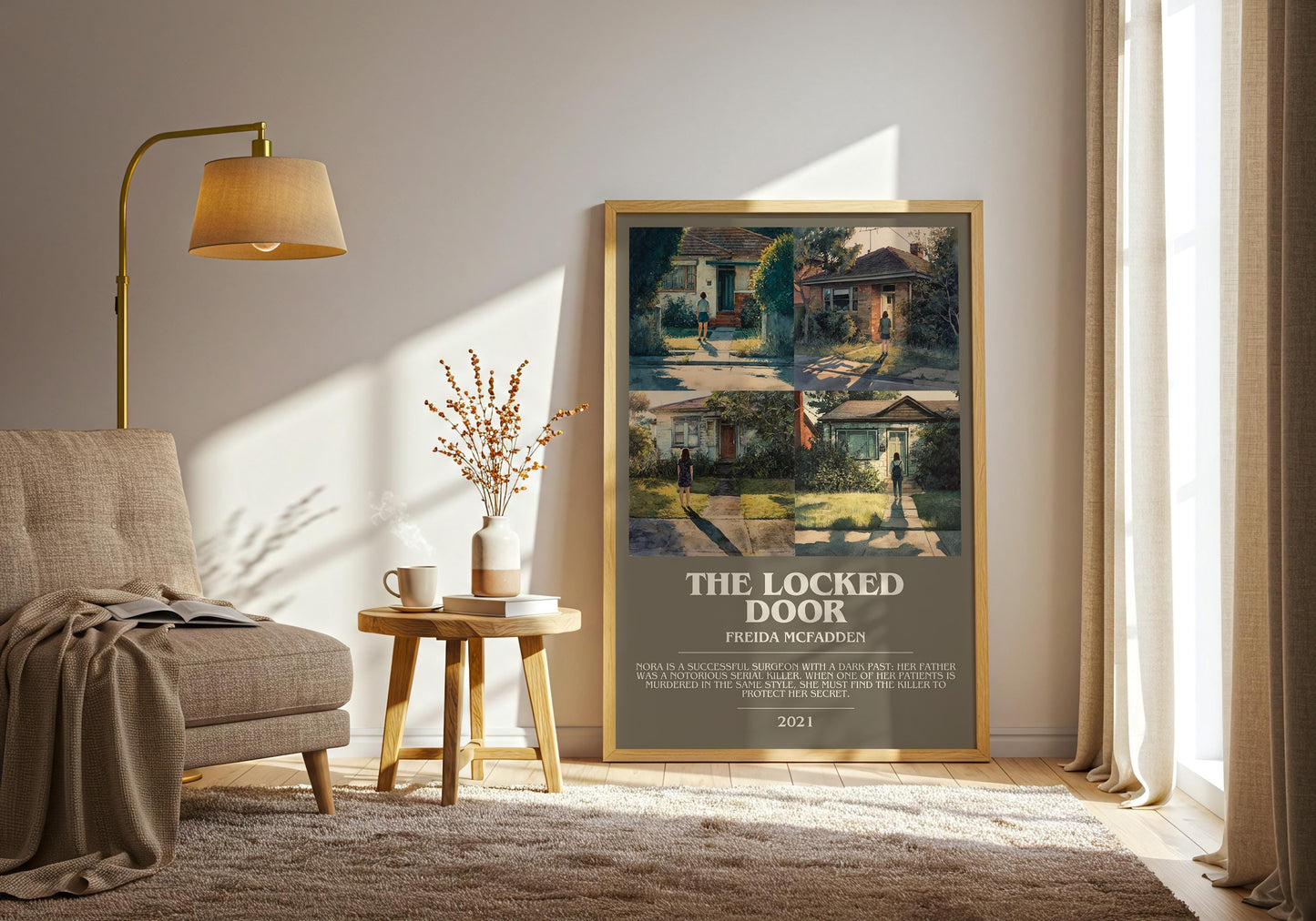 The Locked Door bookish print on bookshelf – Freida McFadden fan gift