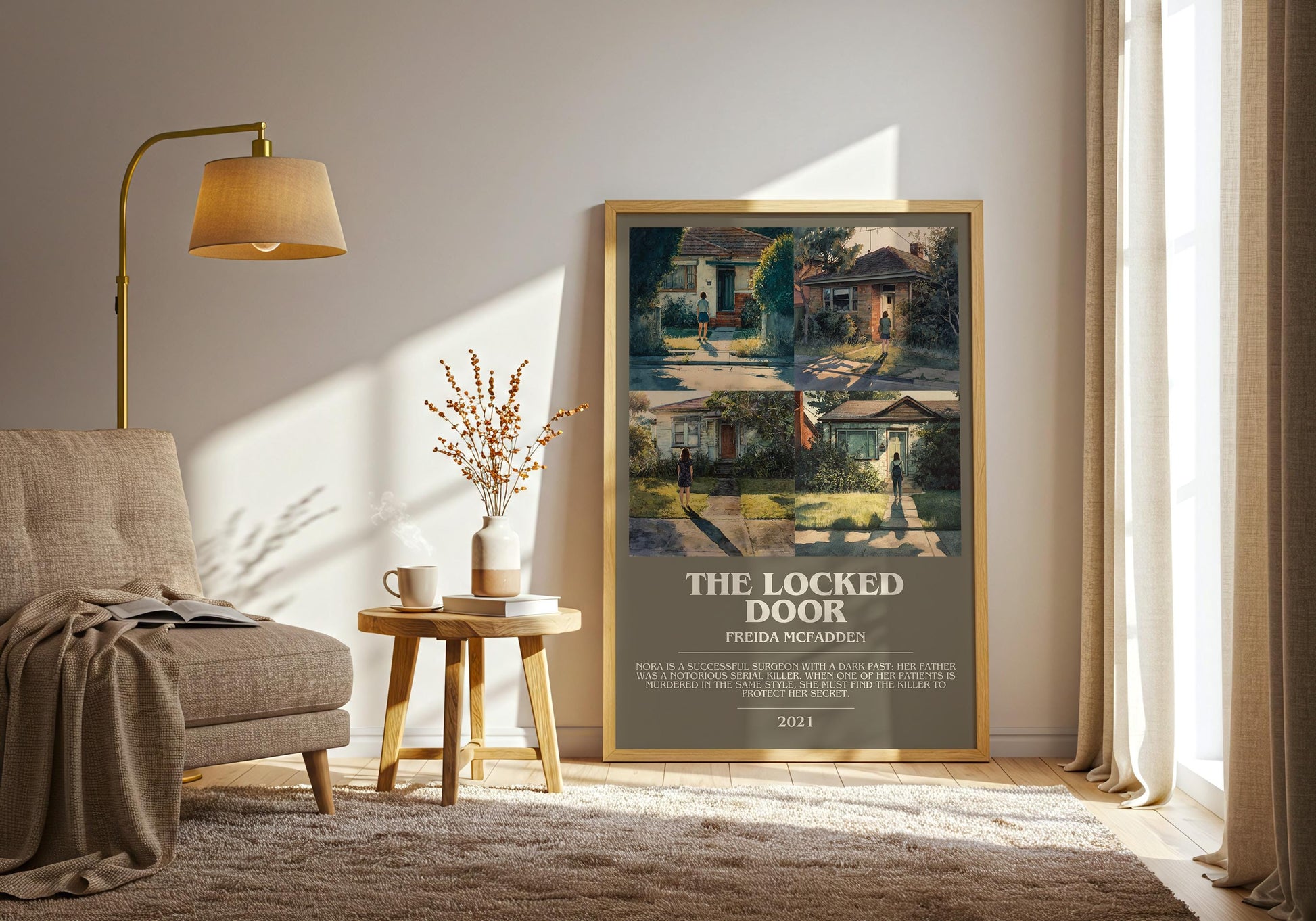 The Locked Door bookish print on bookshelf – Freida McFadden fan gift