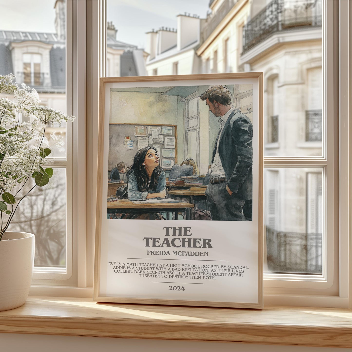 The Teacher bookish print framed by window – literary home decor