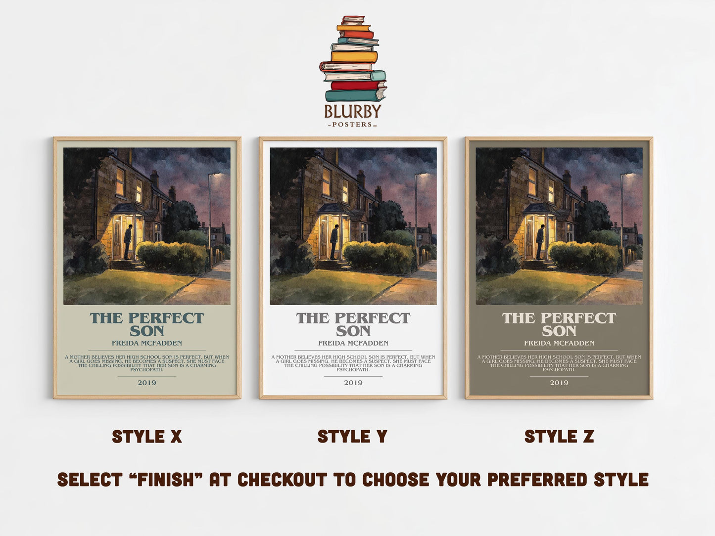 The Perfect Son bookish poster colour and style options – Freida McFadden book art