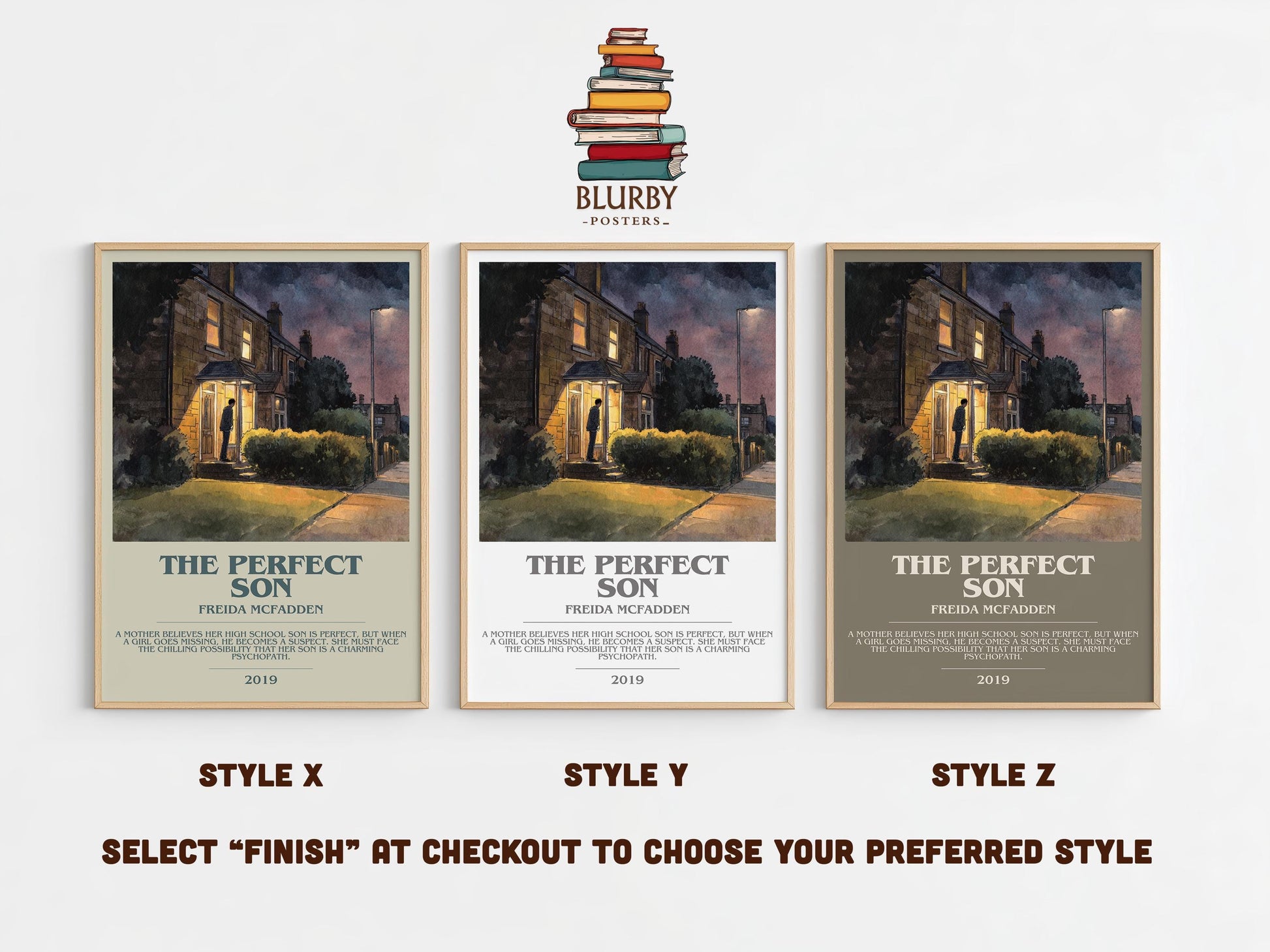 The Perfect Son bookish poster colour and style options – Freida McFadden book art