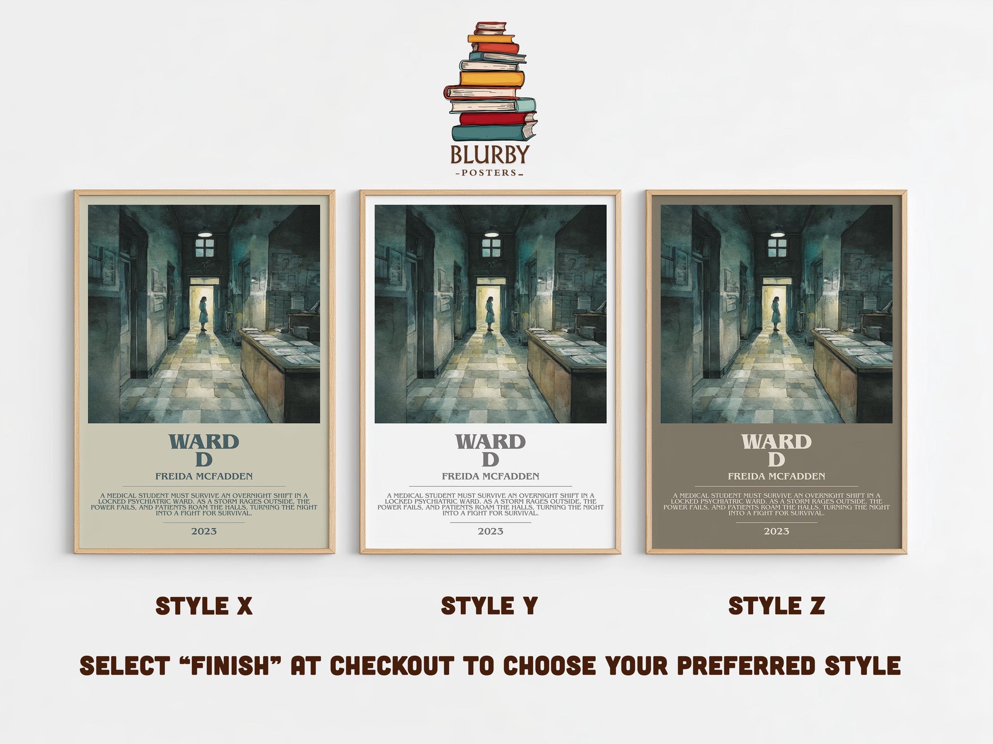 Ward D bookish poster colour and style options – Freida McFadden book art