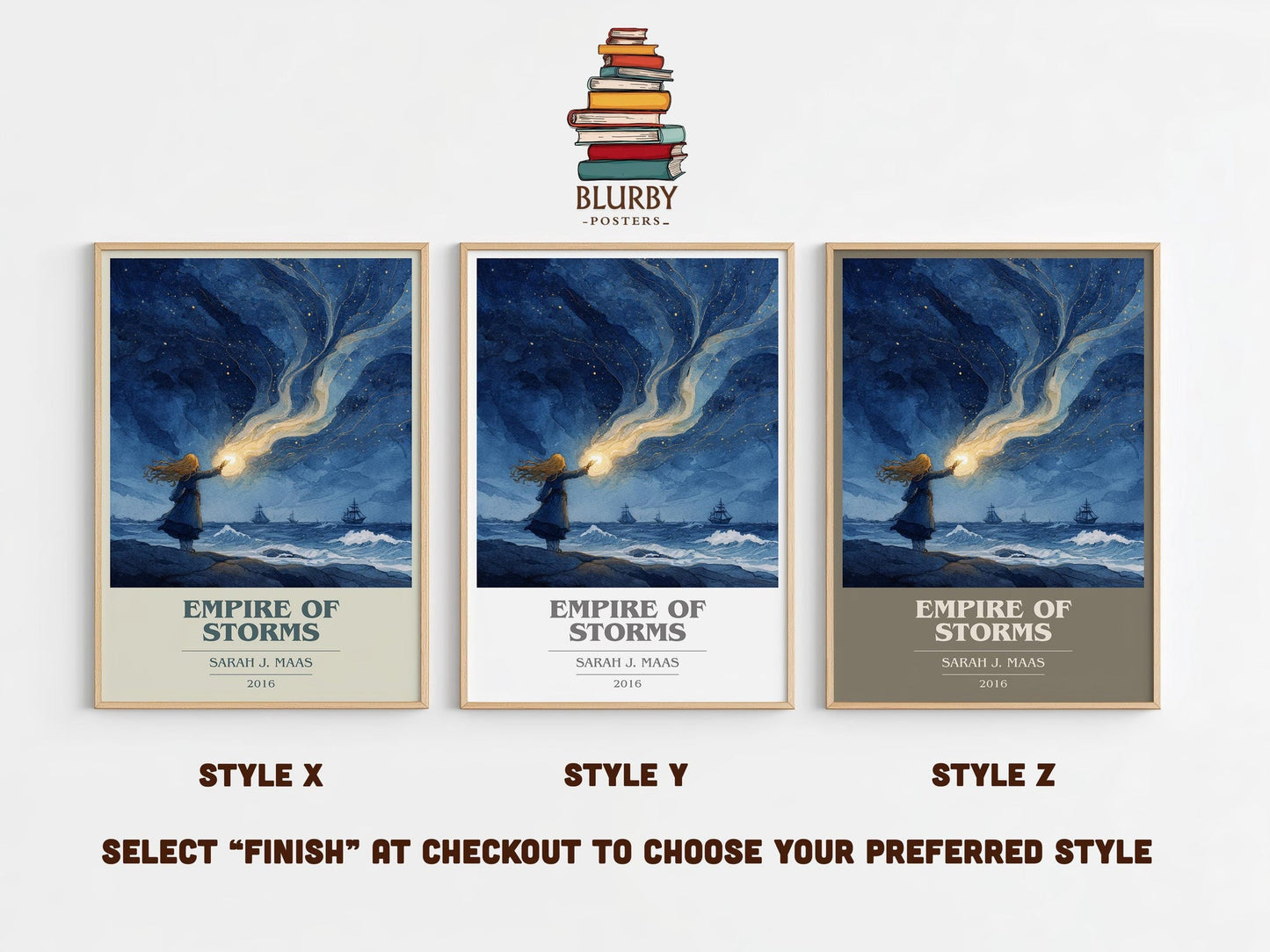 Empire of Storms book cover poster colour and style options – Sarah J. Maas book art