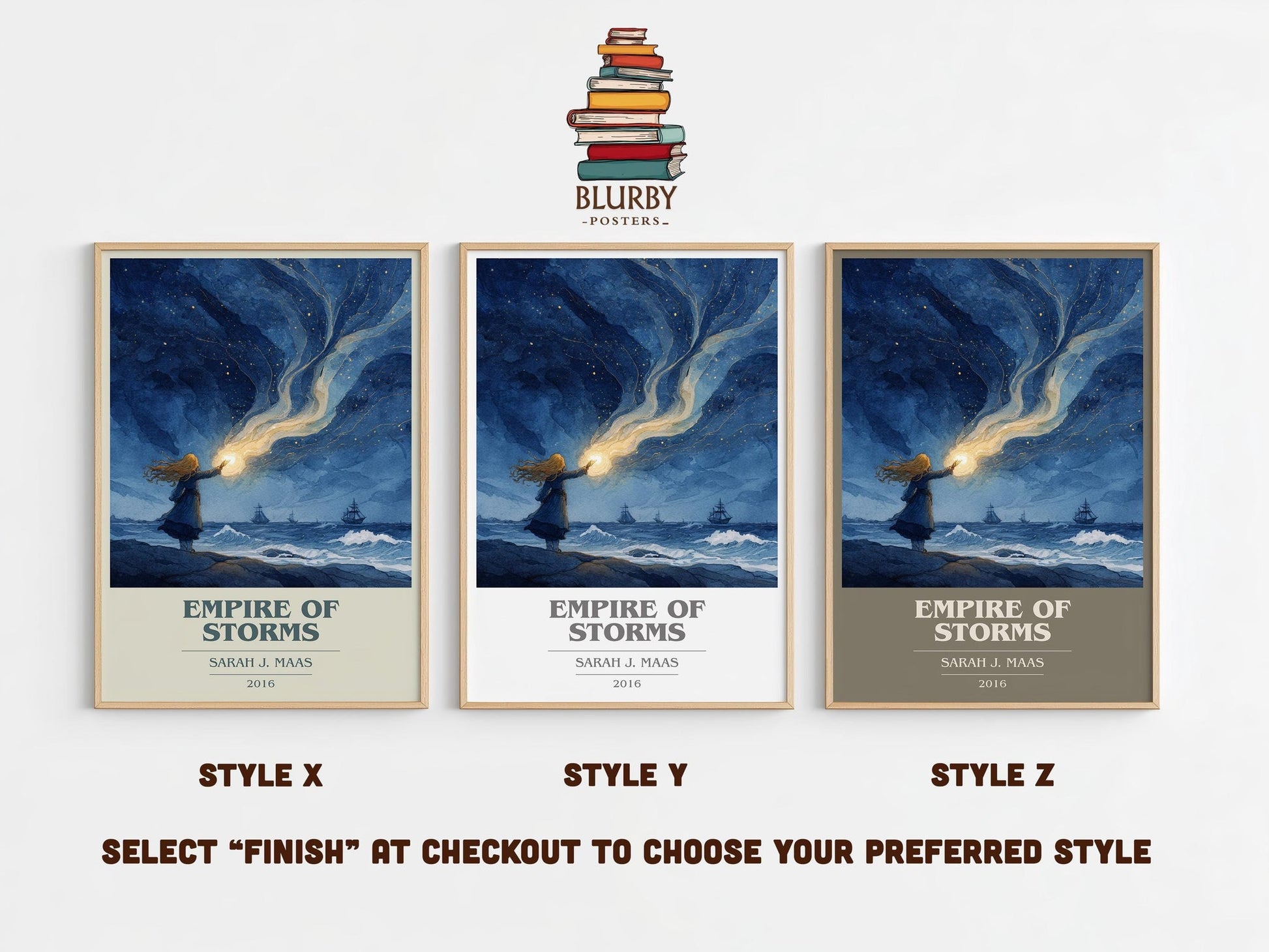 Empire of Storms book cover poster colour and style options – Sarah J. Maas book art