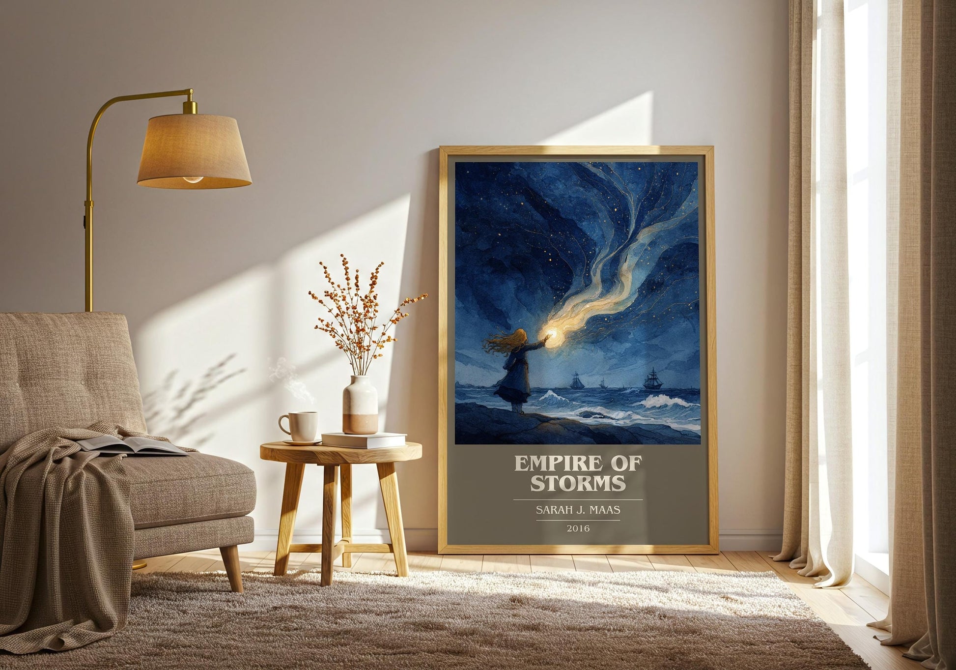 Empire of Storms book cover print on bookshelf – Sarah J. Maas fan gift