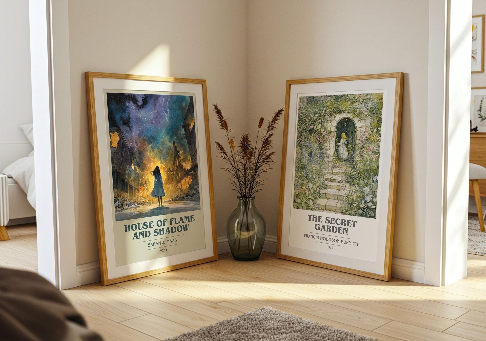 House Of Flame And Shadow book cover print on bookshelf – Sarah J. Maas fan gift