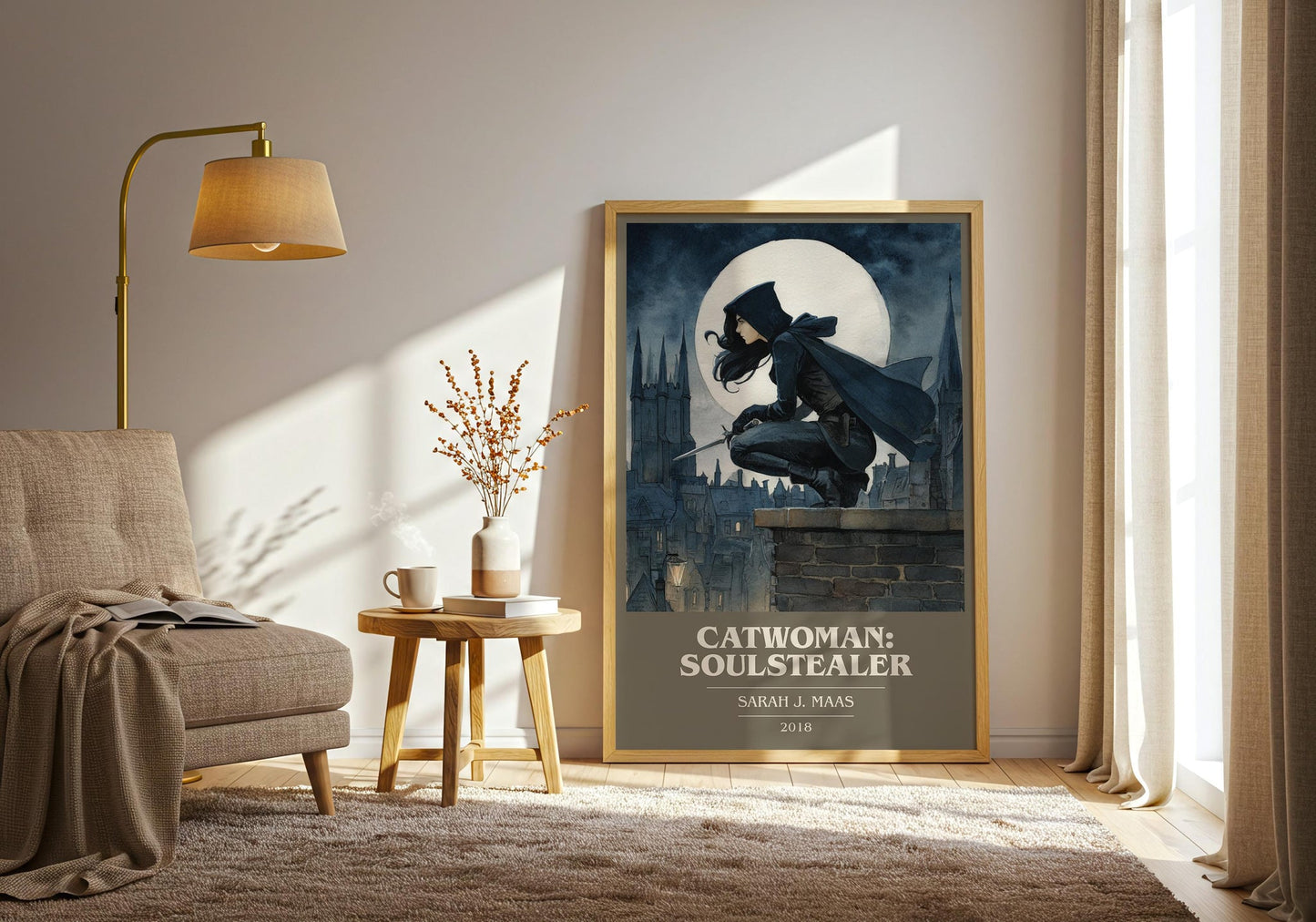 Catwoman: Soulstealer book cover print on bookshelf – Sarah J. Maas fan gift