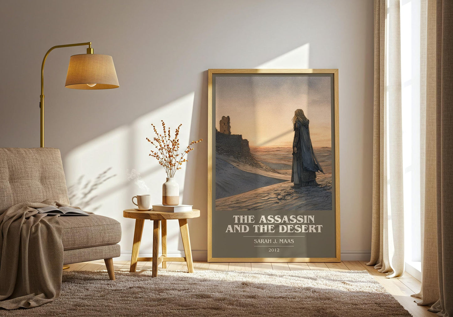The Assassin And The Desert book cover print on bookshelf – Sarah J. Maas fan gift