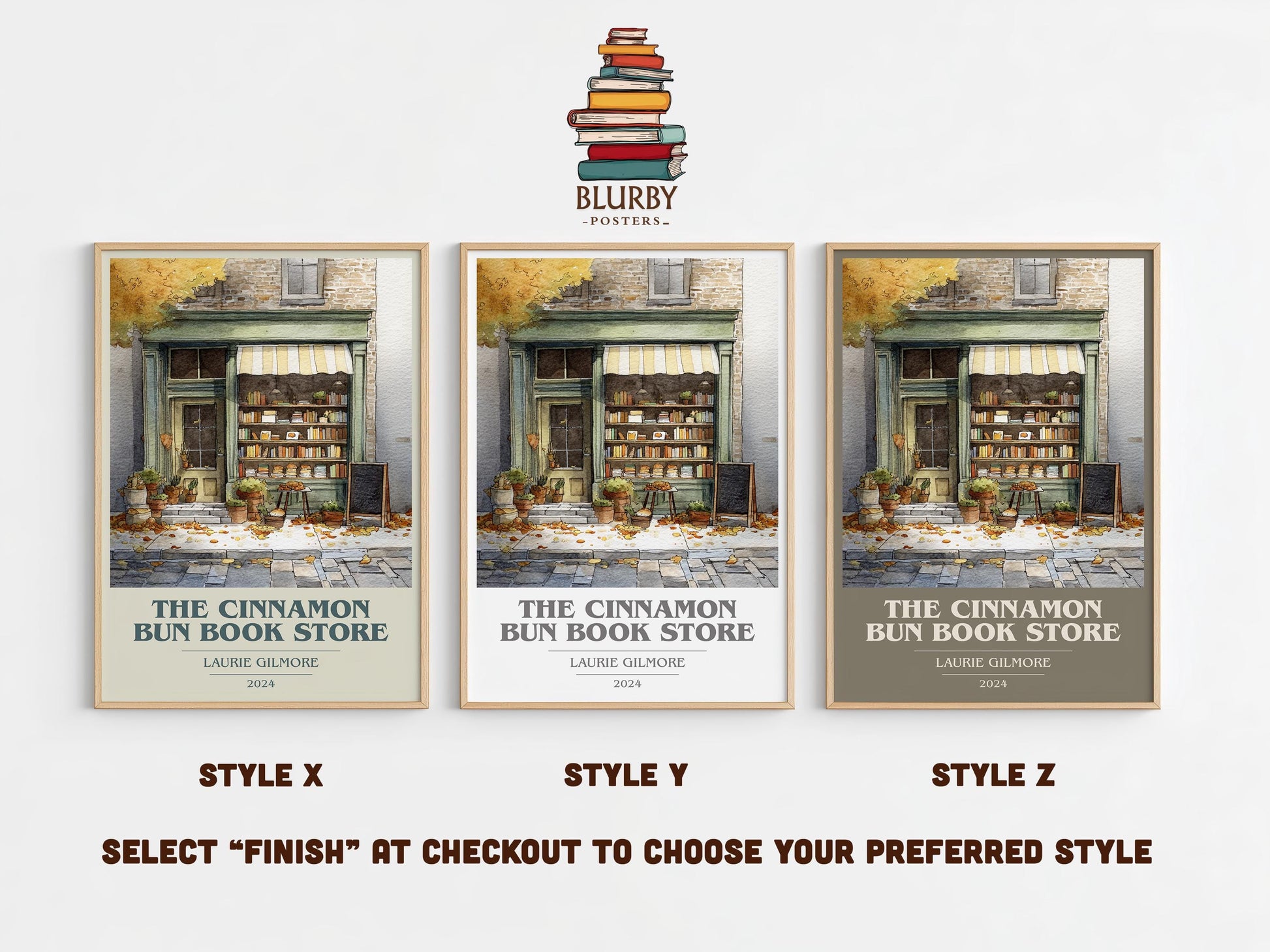 The Cinnamon Bun Book Store book cover poster colour and style options – Laurie Gilmore book art