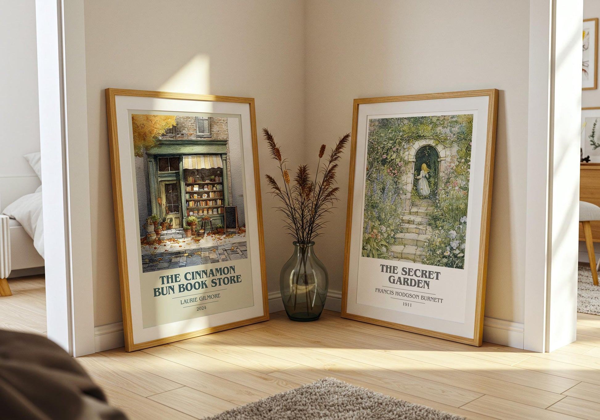 The Cinnamon Bun Book Store book cover poster paired in gallery wall – literary art prints