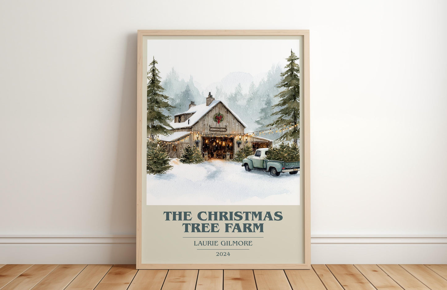 The Christmas Tree Farm book cover print in frame leaning in hallway – romance wall art