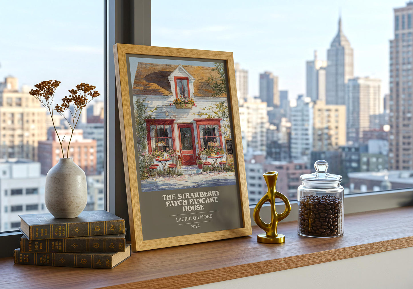 The Strawberry Patch Pancake House book cover print on bookshelf – Laurie Gilmore fan gift