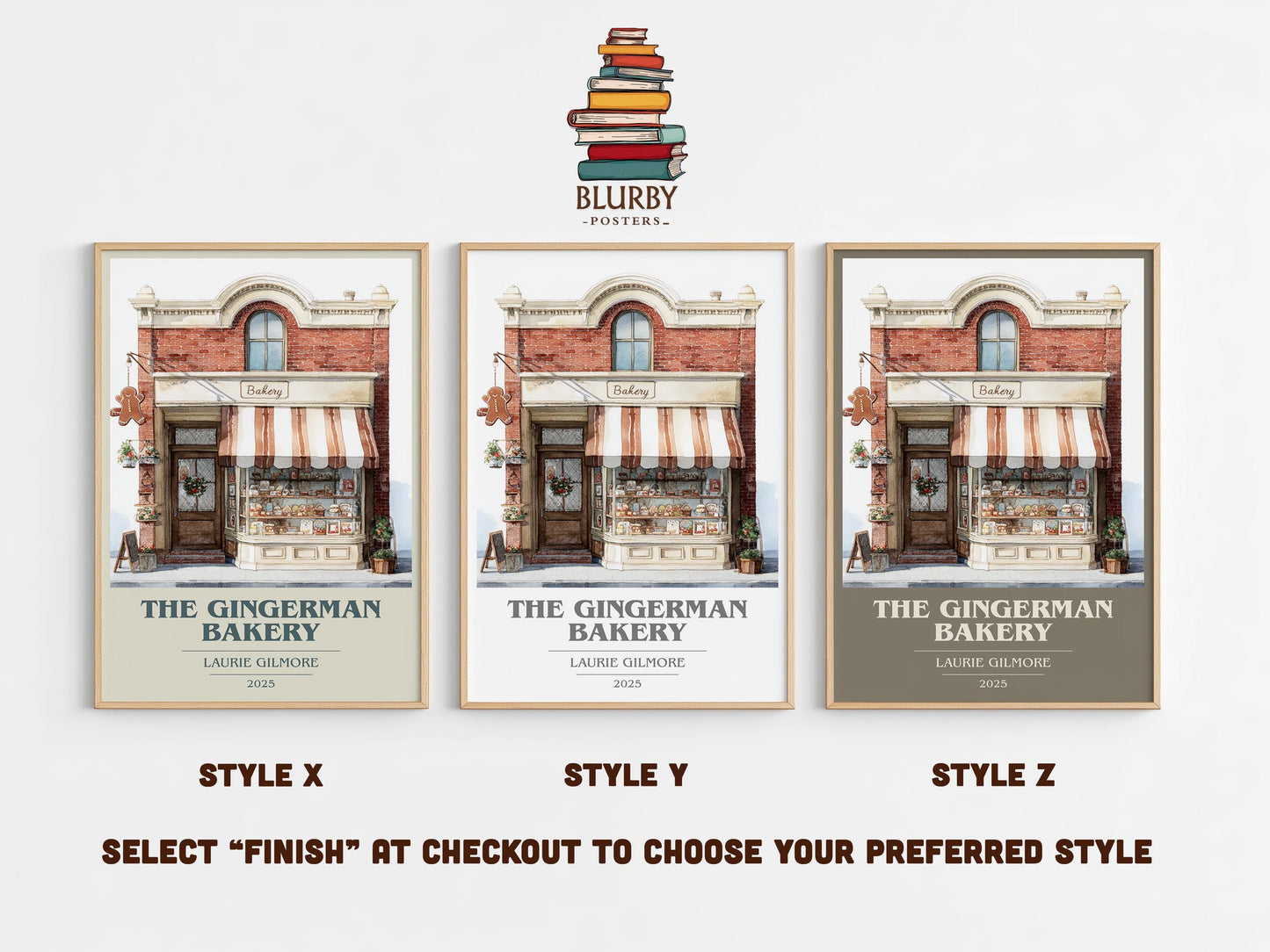 The Gingerman Bakery book cover poster colour and style options – Laurie Gilmore book art