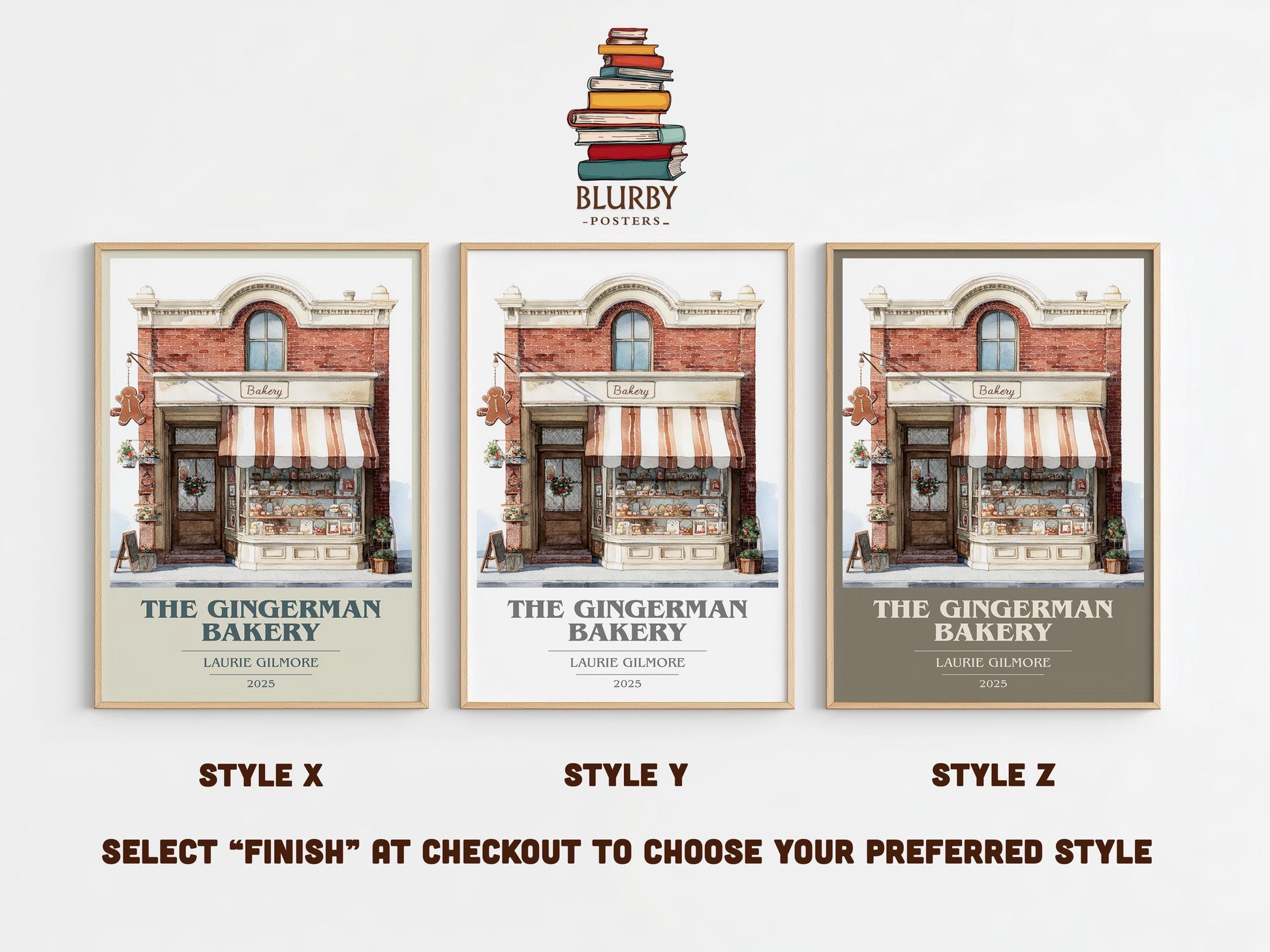 The Gingerman Bakery book cover poster colour and style options – Laurie Gilmore book art