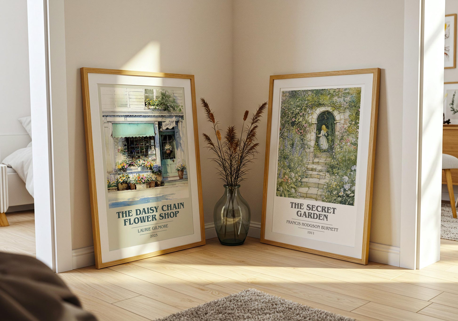 The Daisy Chain Flower Shop book cover poster paired in gallery wall – literary art prints