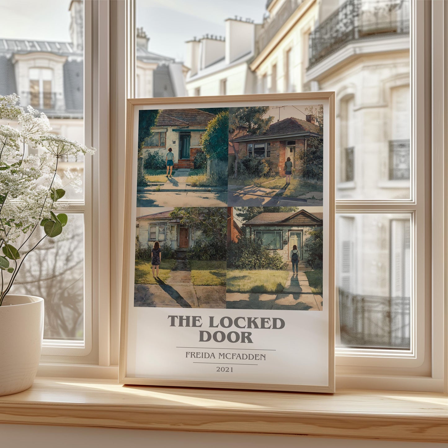 The Locked Door book cover print framed by window – literary home decor