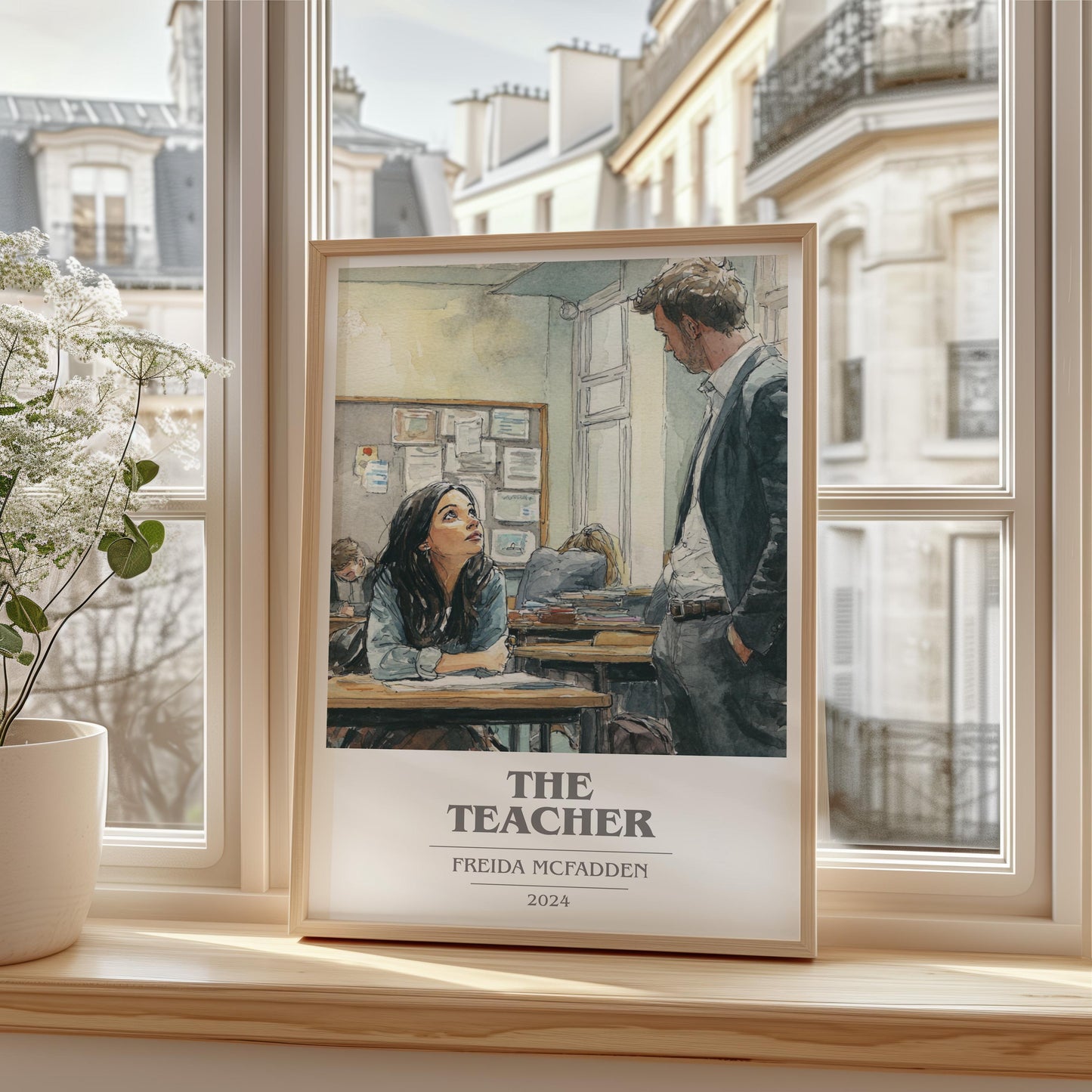 The Teacher book cover print framed by window – literary home decor