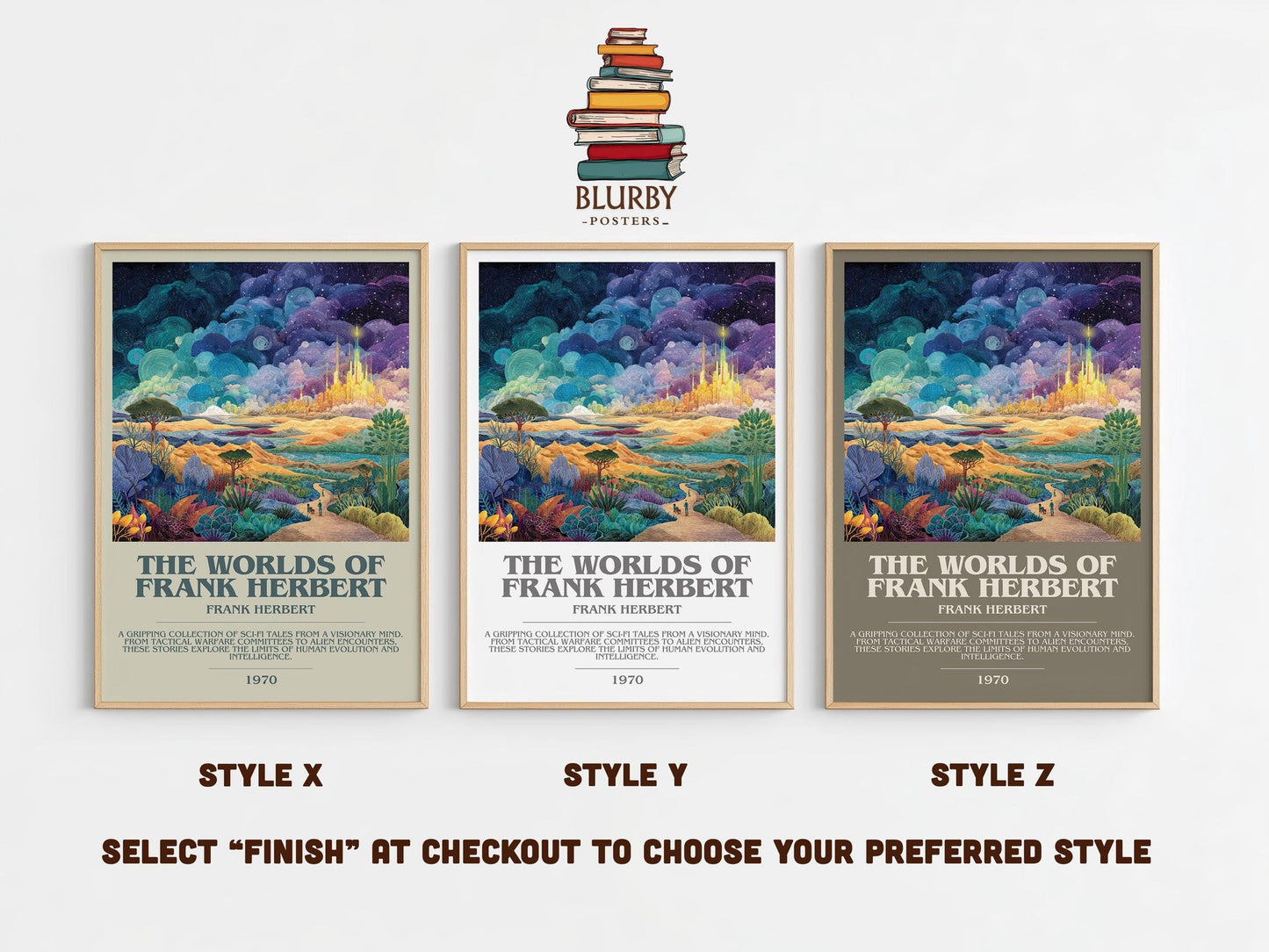 The Worlds of Frank Herbert bookish poster colour and style options – Frank Herbert book art