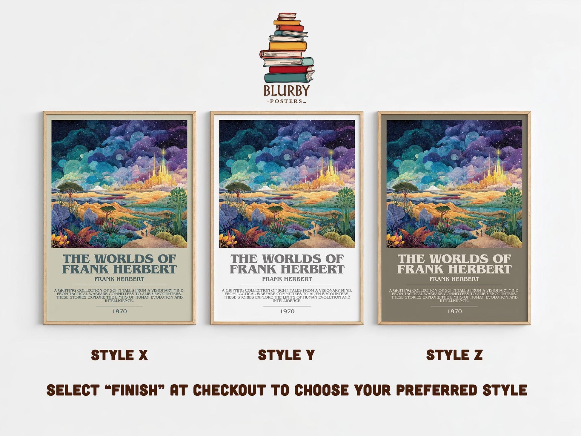 The Worlds of Frank Herbert bookish poster colour and style options – Frank Herbert book art