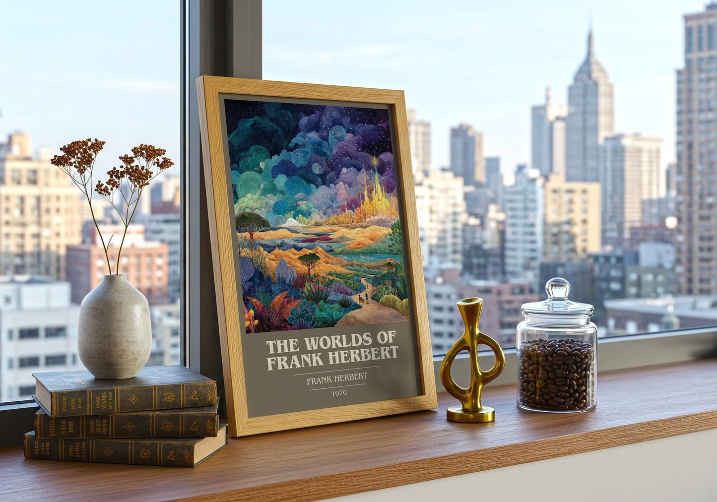The Worlds of Frank Herbert book cover book poster framed on wall – sci fi wall art